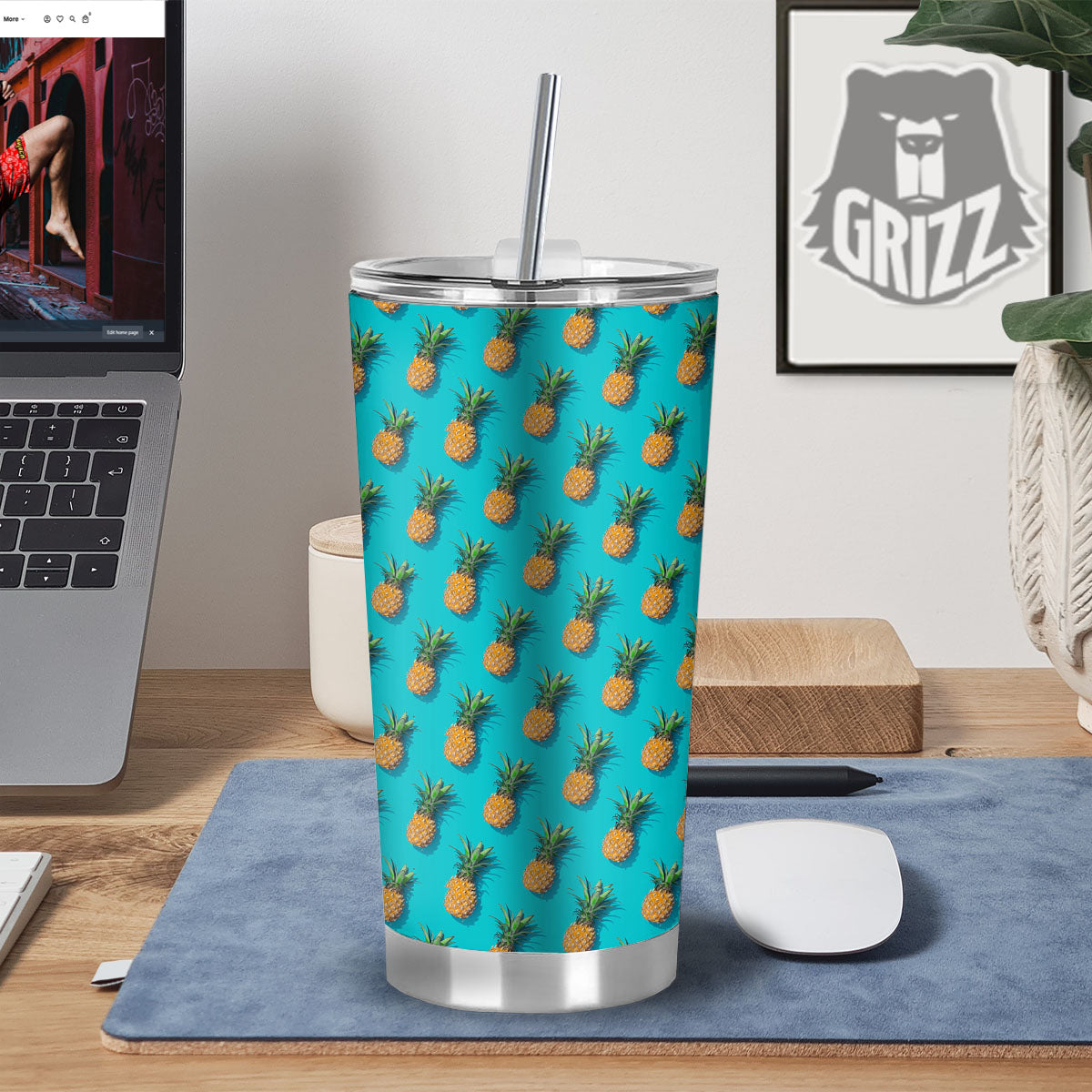 Pineapple Blue Print Pattern Tumbler-grizzshop