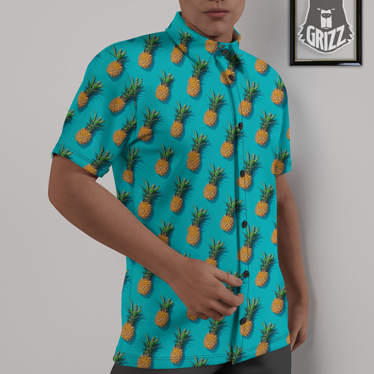 Pineapple Blue Print Pattern Untucked Shirts-grizzshop