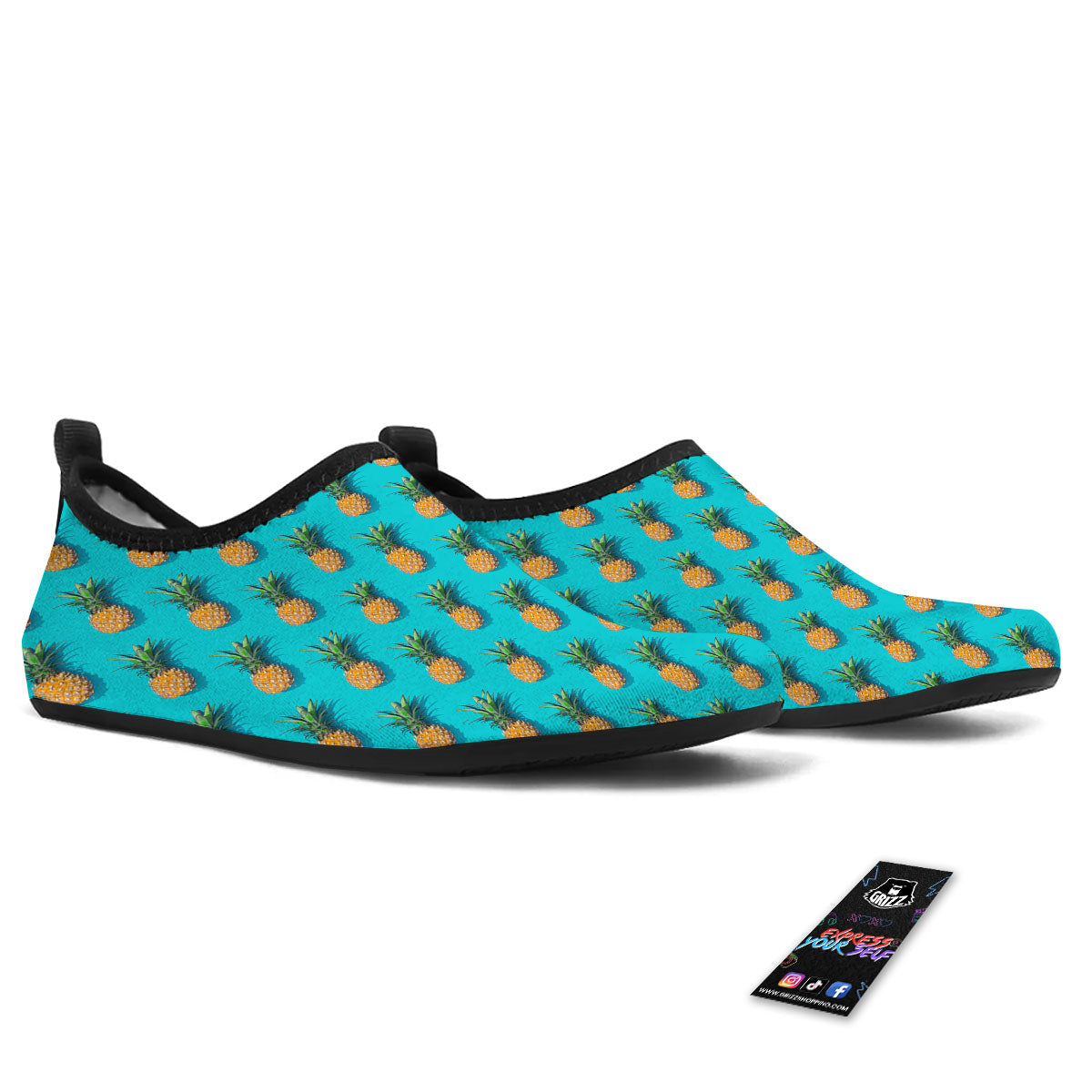Pineapple Blue Print Pattern Water Shoes-grizzshop