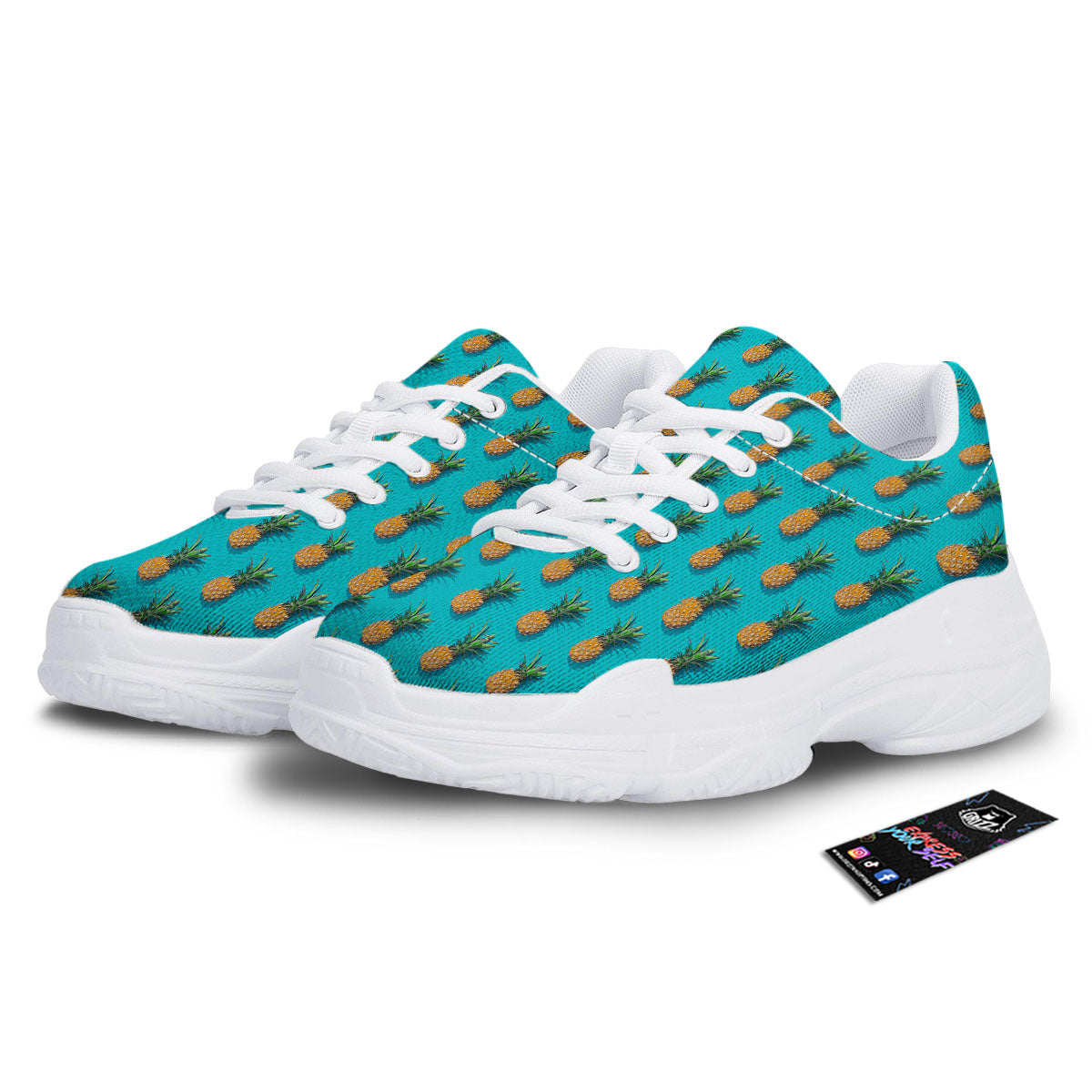 Pineapple Blue Print Pattern White Chunky Shoes-grizzshop