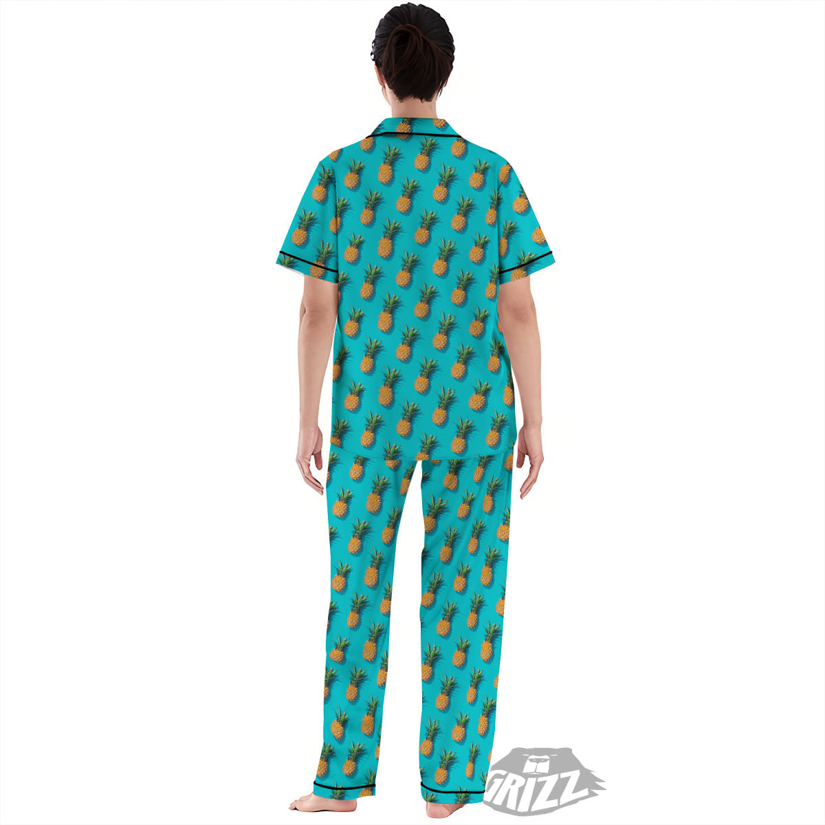 Pineapple Blue Print Pattern Women's Pajamas Set-grizzshop
