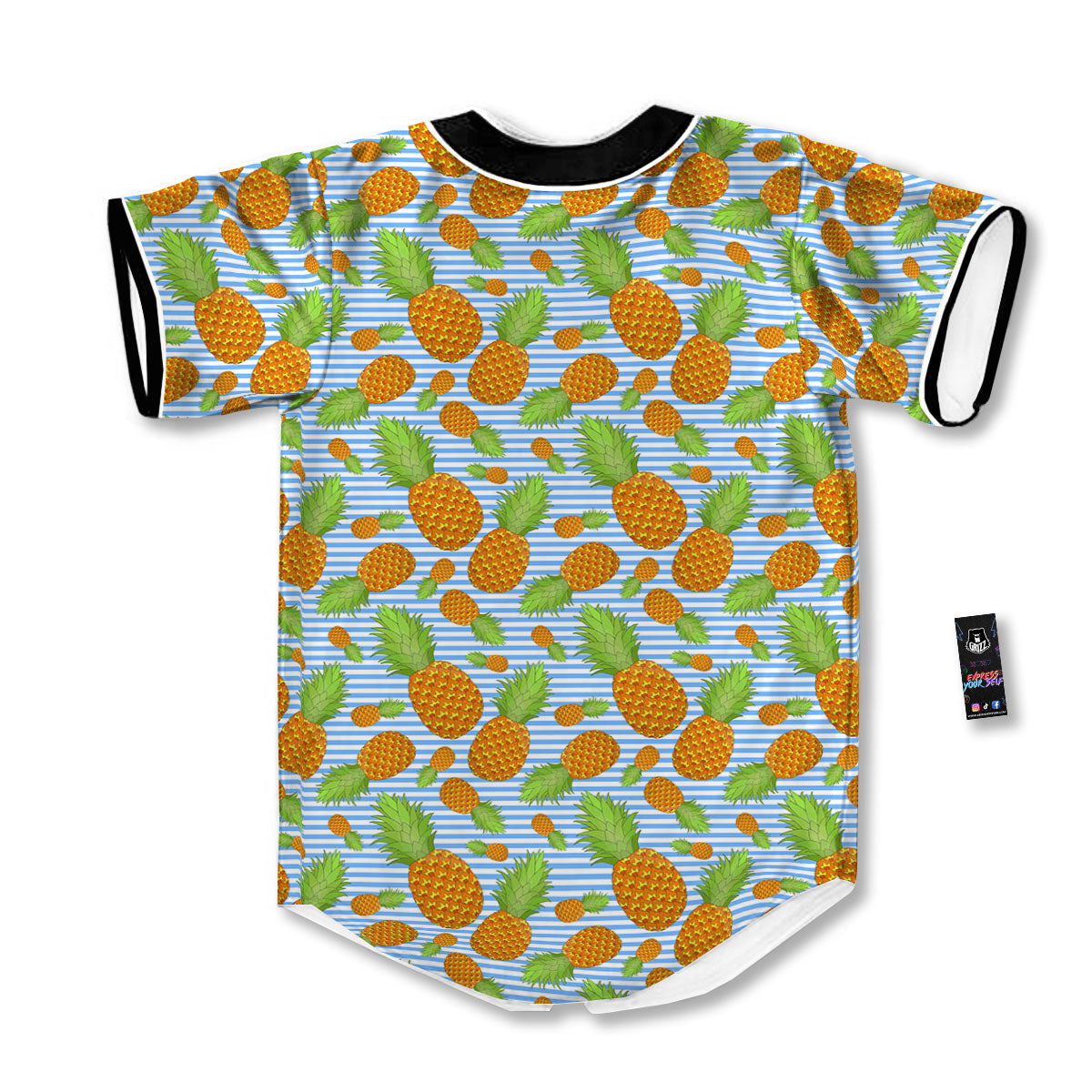 Pineapple Blue Striped Print Pattern Baseball Jersey-grizzshop