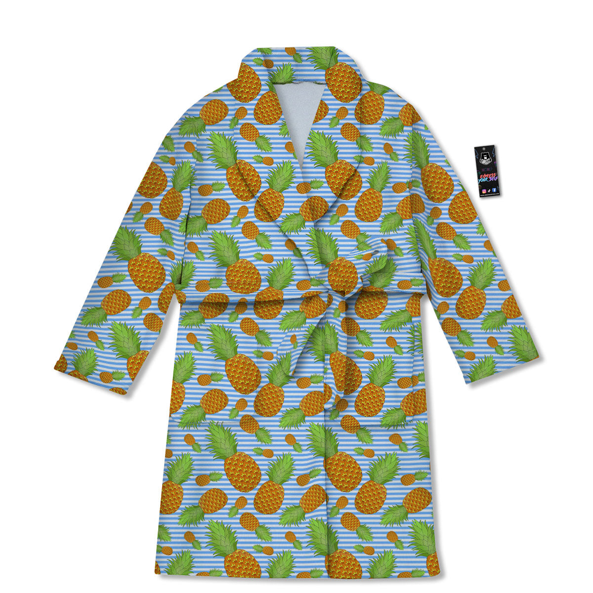 Pineapple Blue Striped Print Pattern Bathrobe-grizzshop