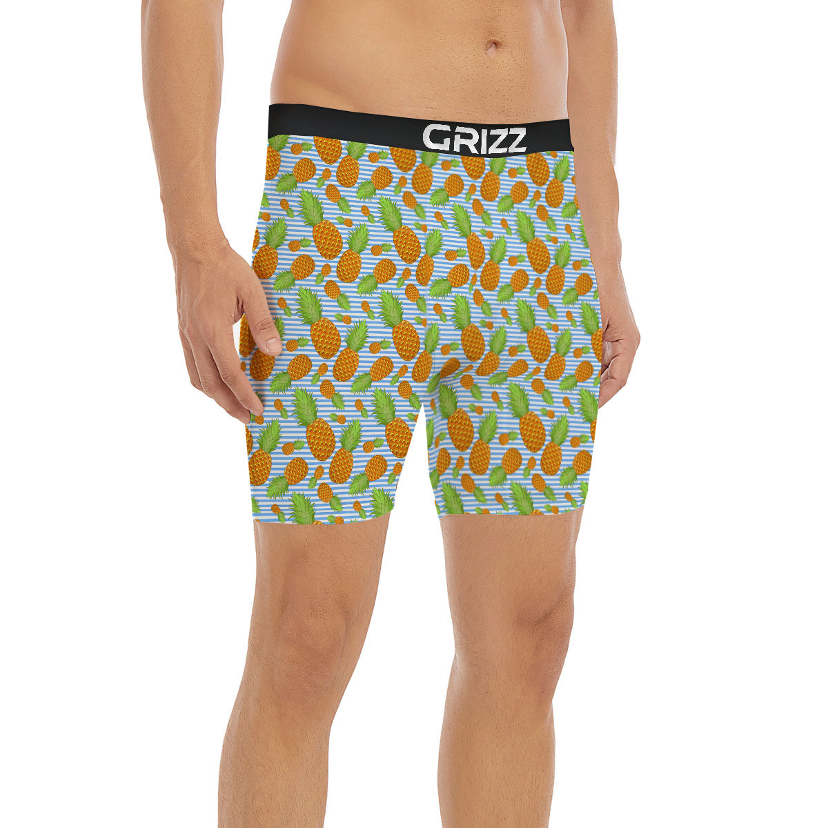 Pineapple Blue Striped Print Pattern Boxer Briefs-grizzshop