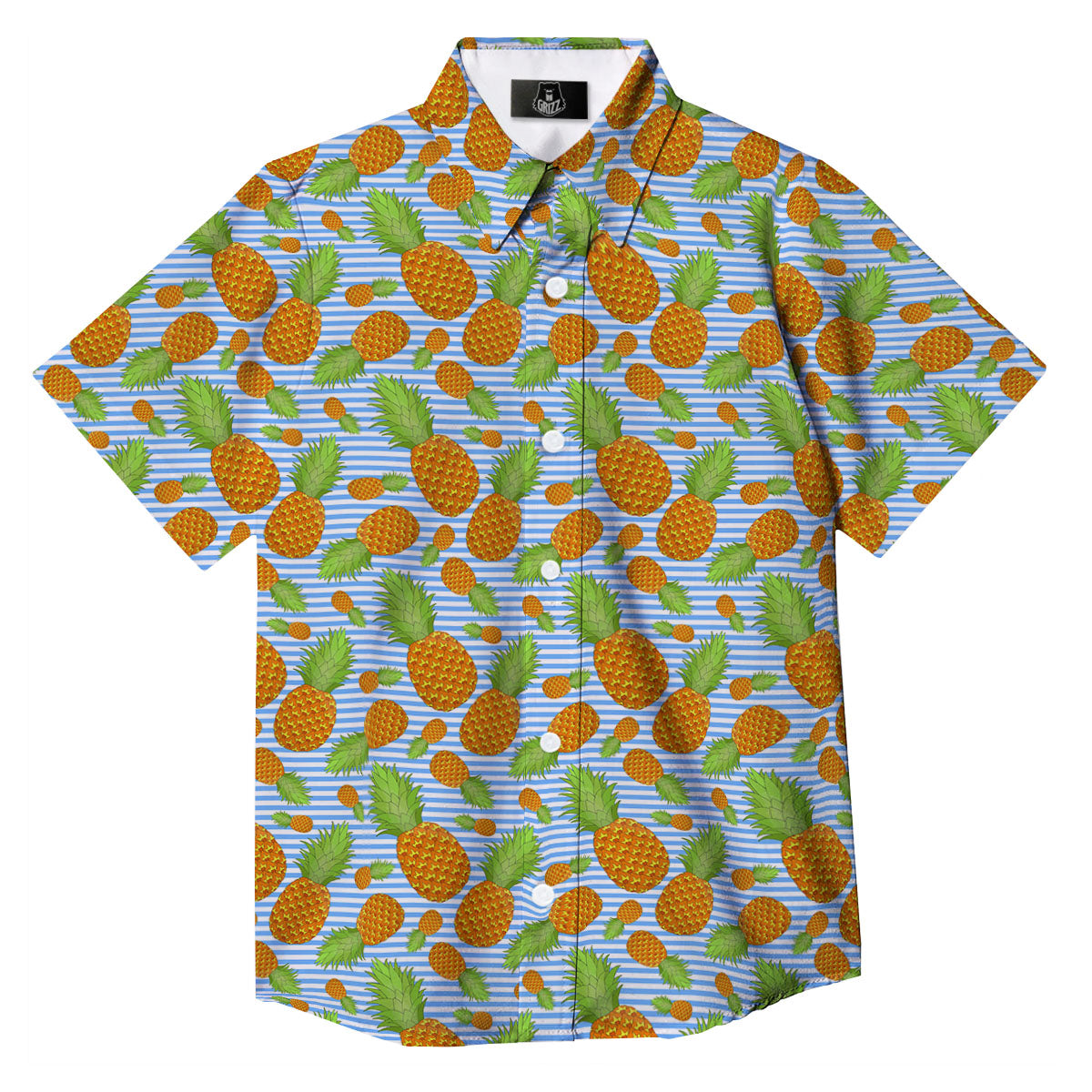 Pineapple Blue Striped Print Pattern Button Up Shirt-grizzshop
