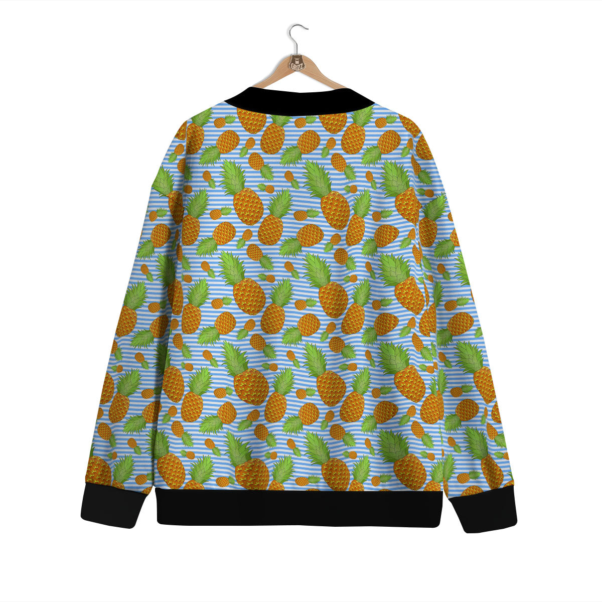 Pineapple Blue Striped Print Pattern Cardigan-grizzshop