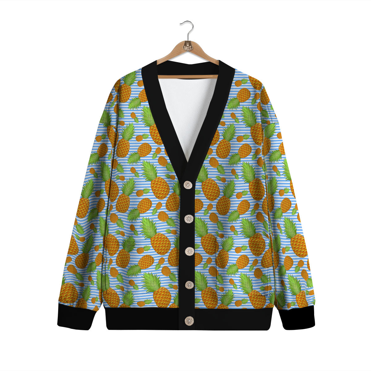 Pineapple Blue Striped Print Pattern Cardigan-grizzshop