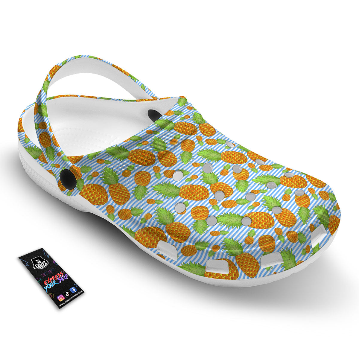 Pineapple Blue Striped Print Pattern Clog-grizzshop