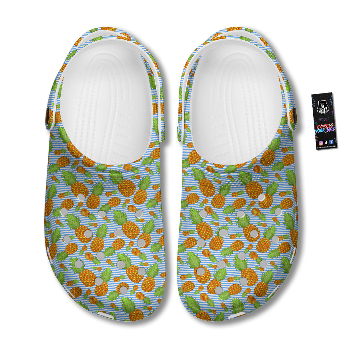 Pineapple Blue Striped Print Pattern Clog-grizzshop
