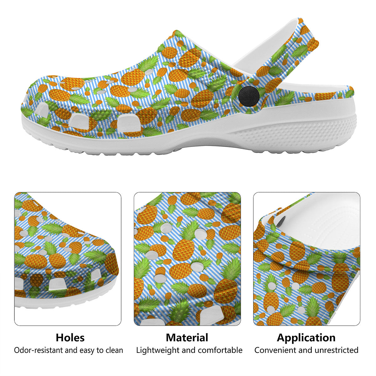 Pineapple Blue Striped Print Pattern Clog-grizzshop