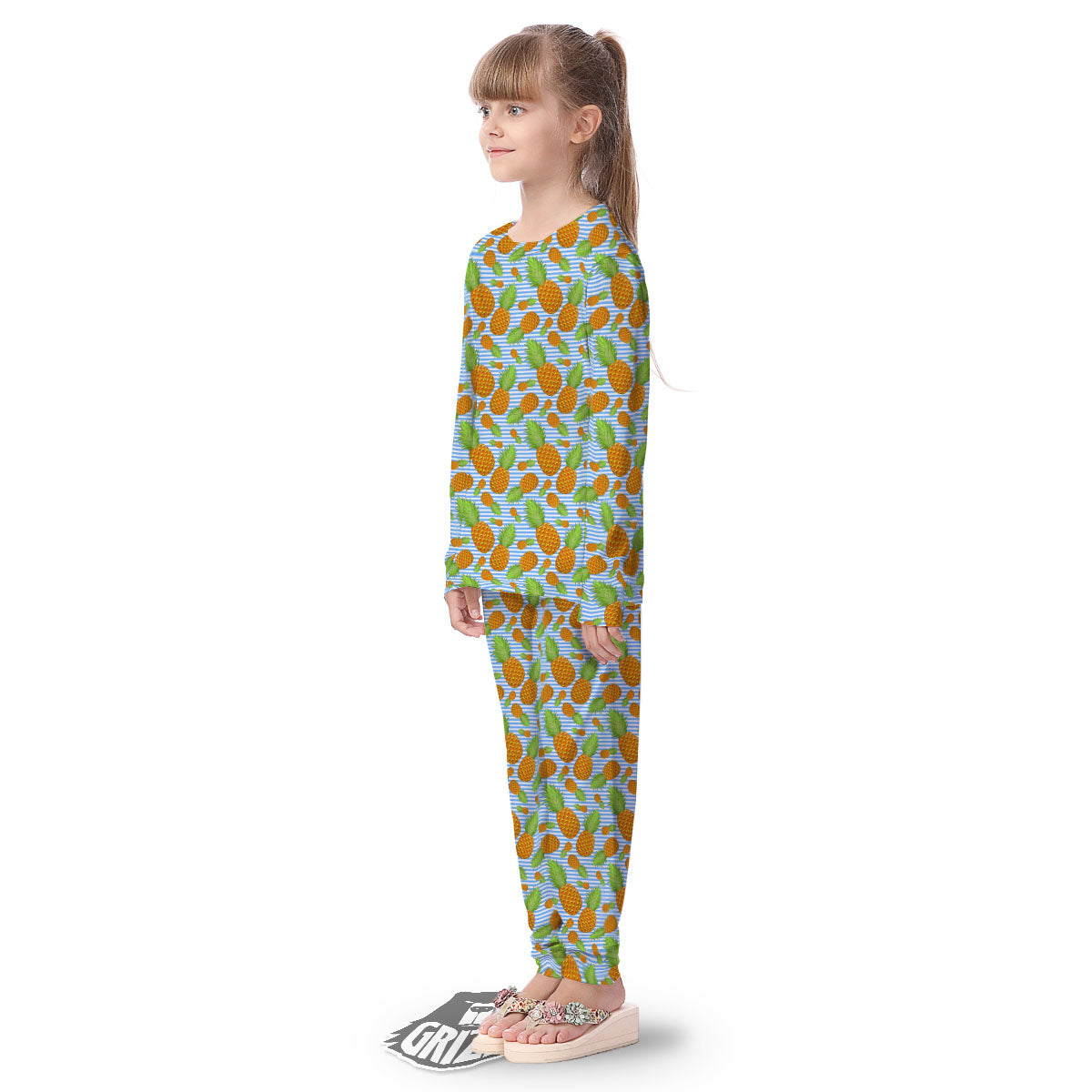 Pineapple Blue Striped Print Pattern Kid's Pajamas-grizzshop