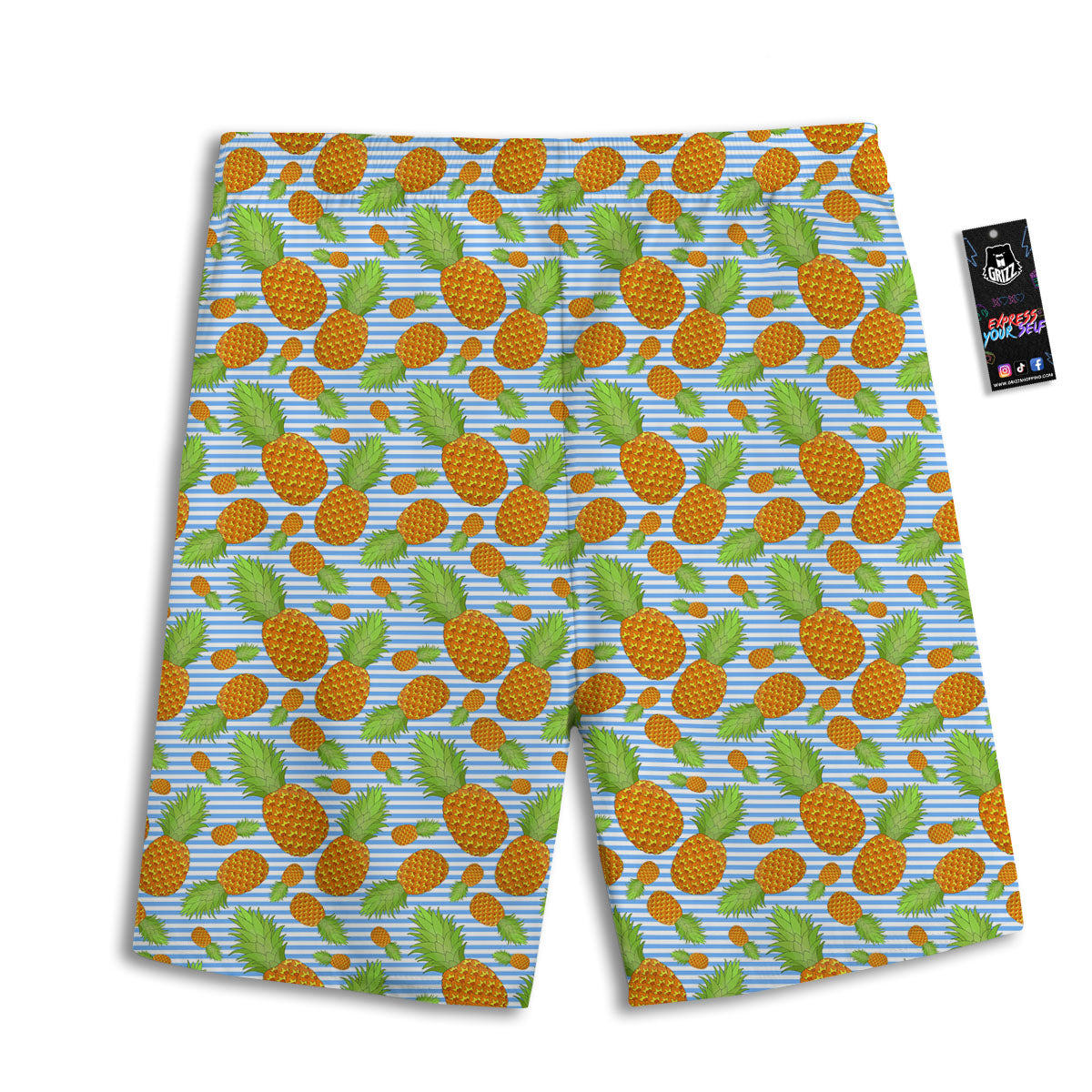 Pineapple Blue Striped Print Pattern Men's Athletic Shorts