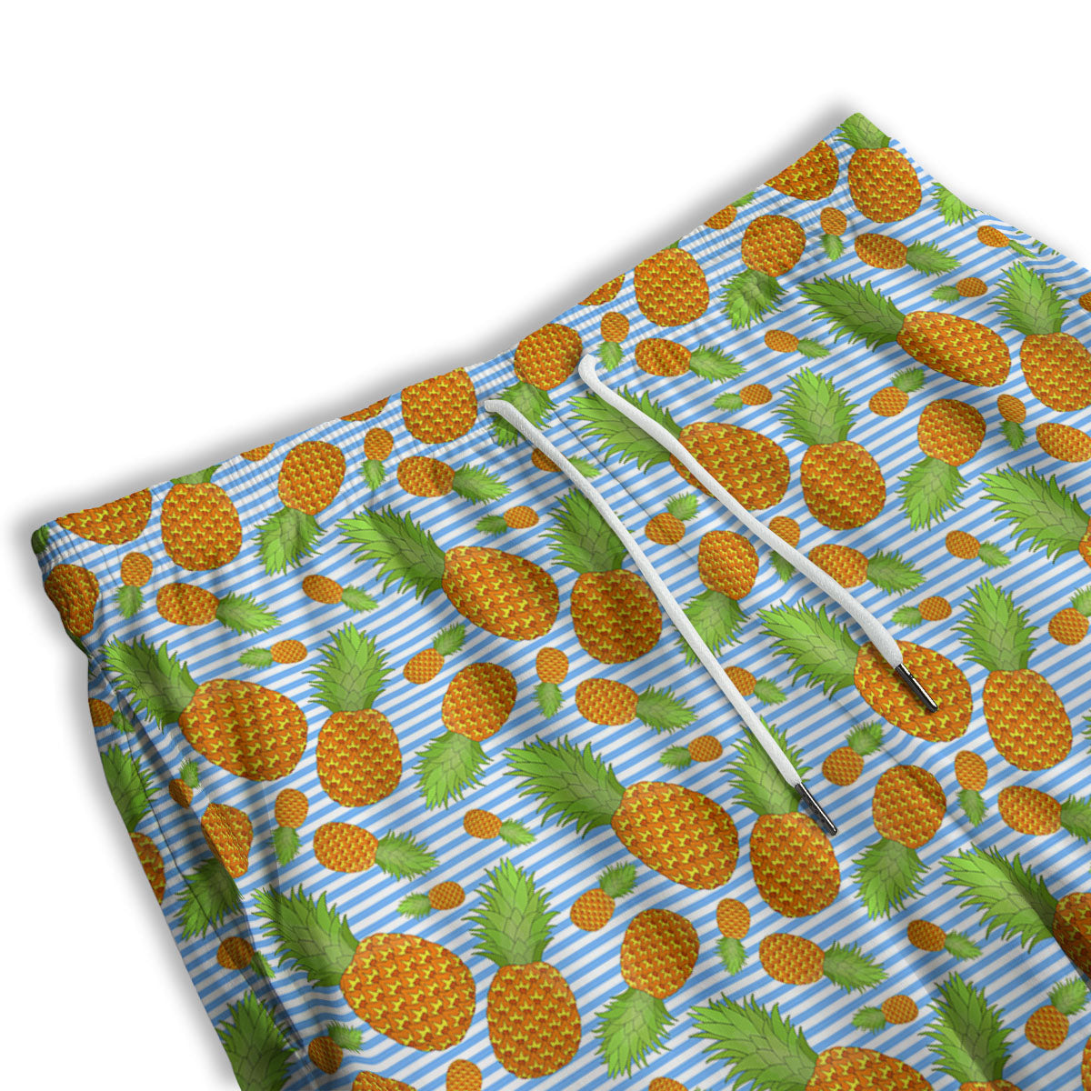 Pineapple Blue Striped Print Pattern Men's Athletic Shorts