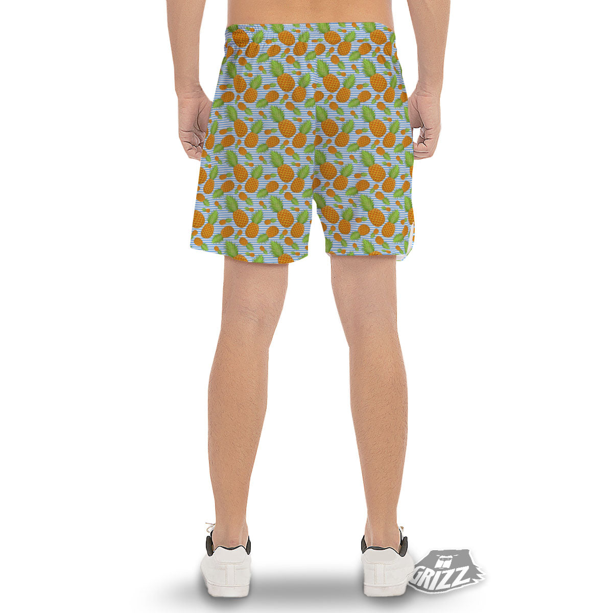 Pineapple Blue Striped Print Pattern Men's Gym Shorts-grizzshop