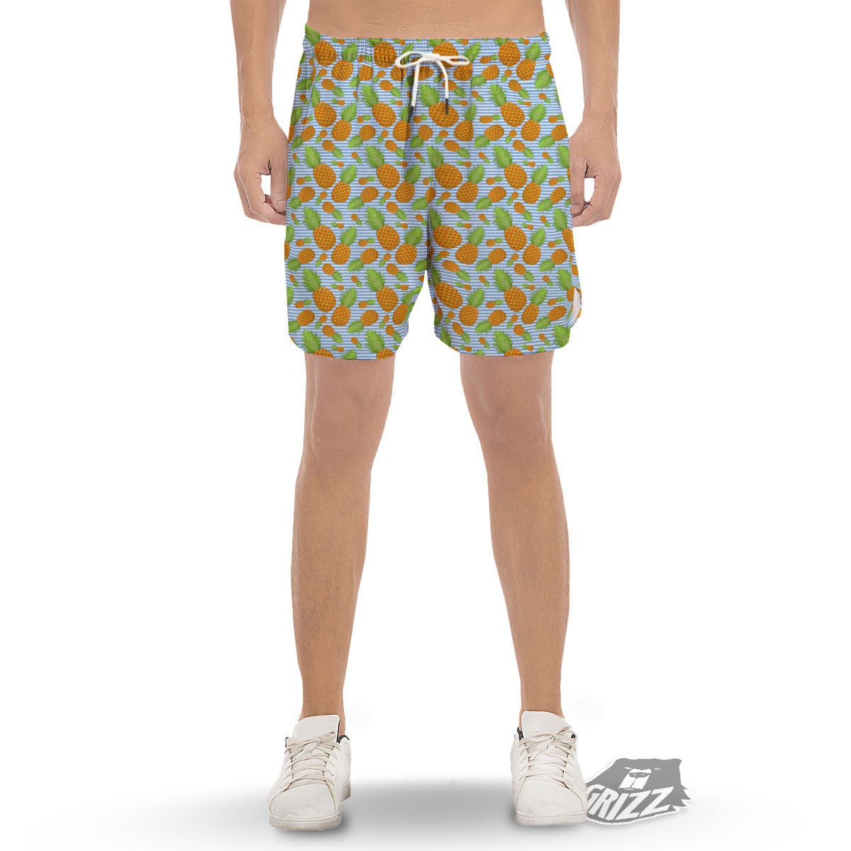 Pineapple Blue Striped Print Pattern Men's Gym Shorts-grizzshop