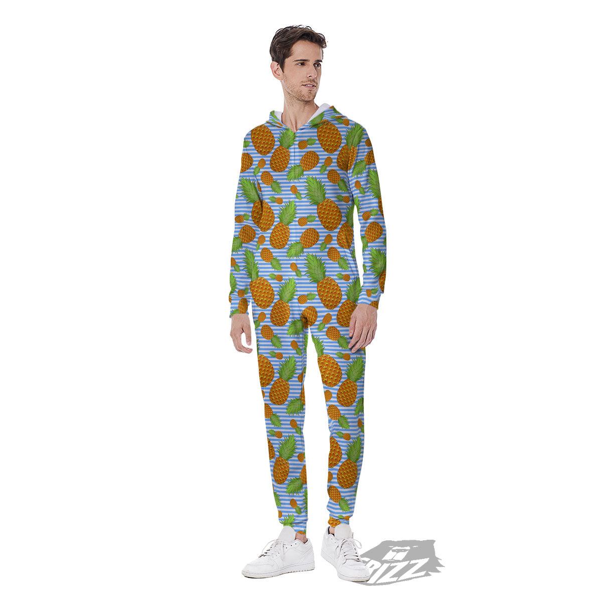 Pineapple Blue Striped Print Pattern Men's Jumpsuit-grizzshop
