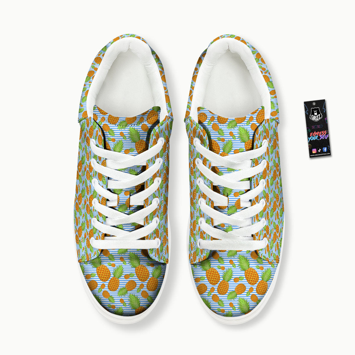 Pineapple Blue Striped Print Pattern Platform Shoes-grizzshop