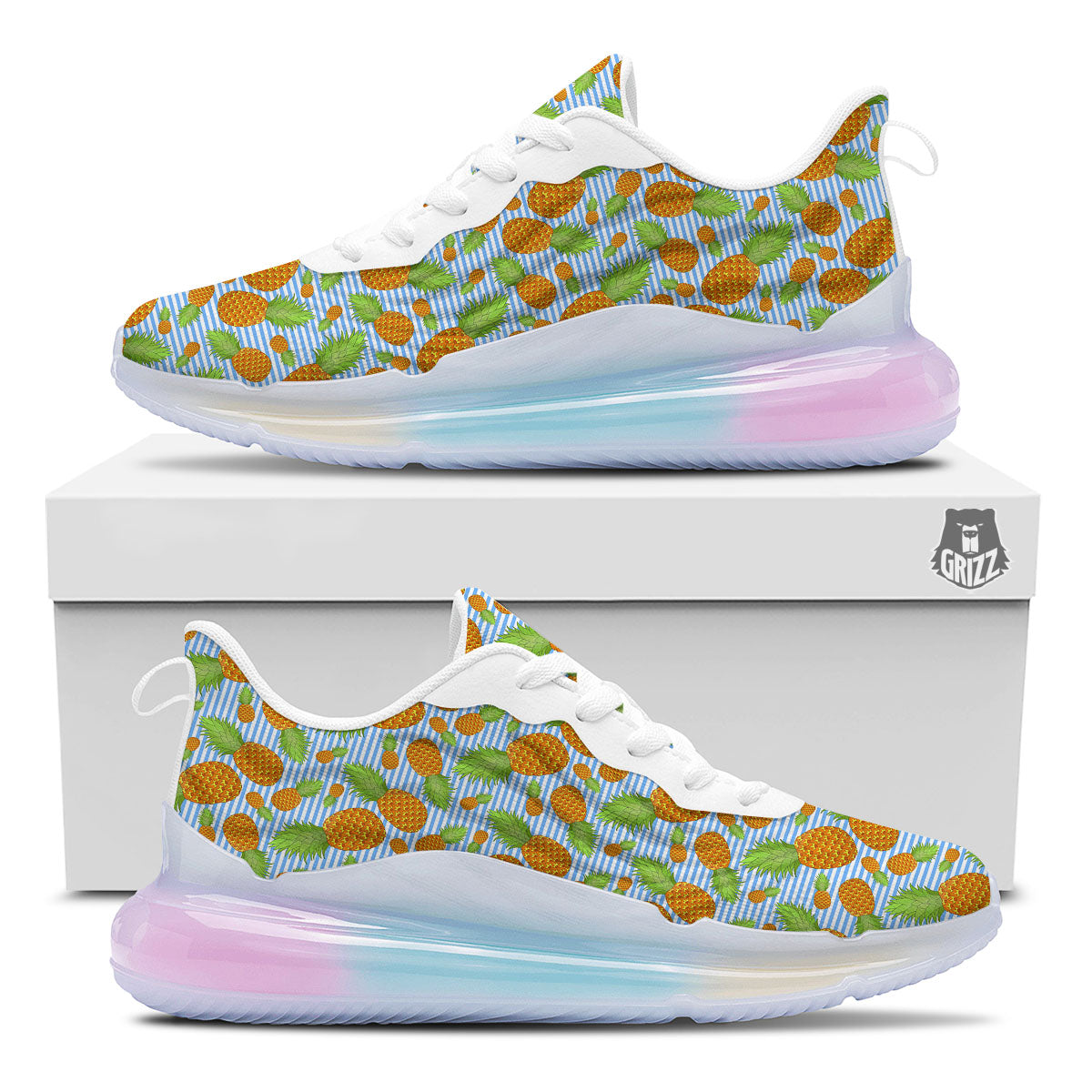 Pineapple Blue Striped Print Pattern Running Sneakers-grizzshop