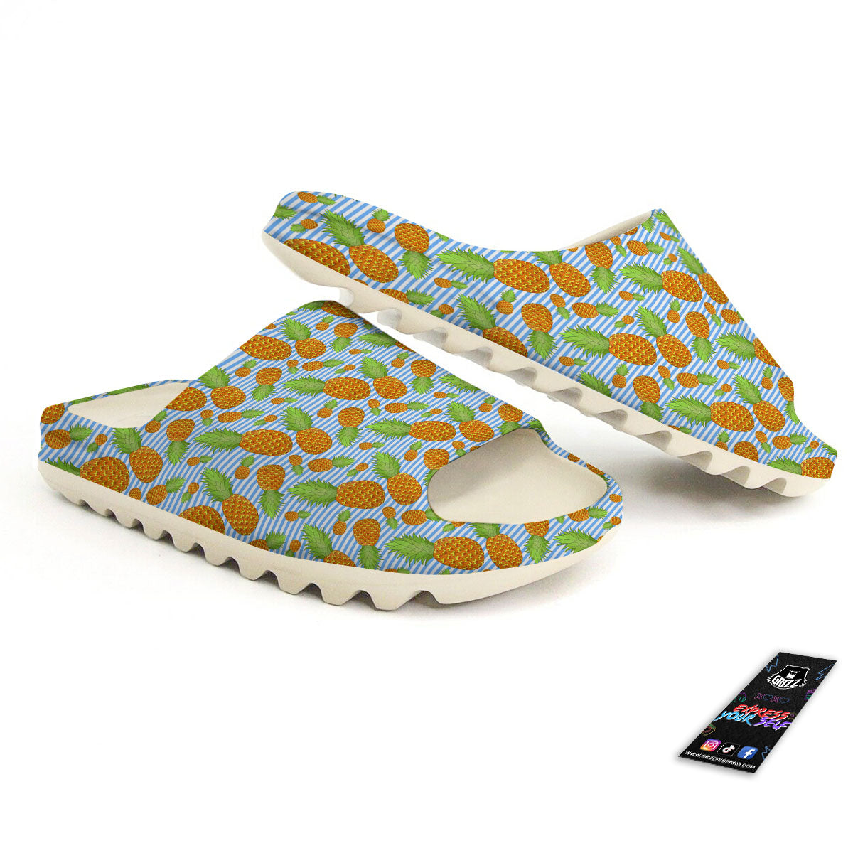 Pineapple Blue Striped Print Pattern Sandals-grizzshop
