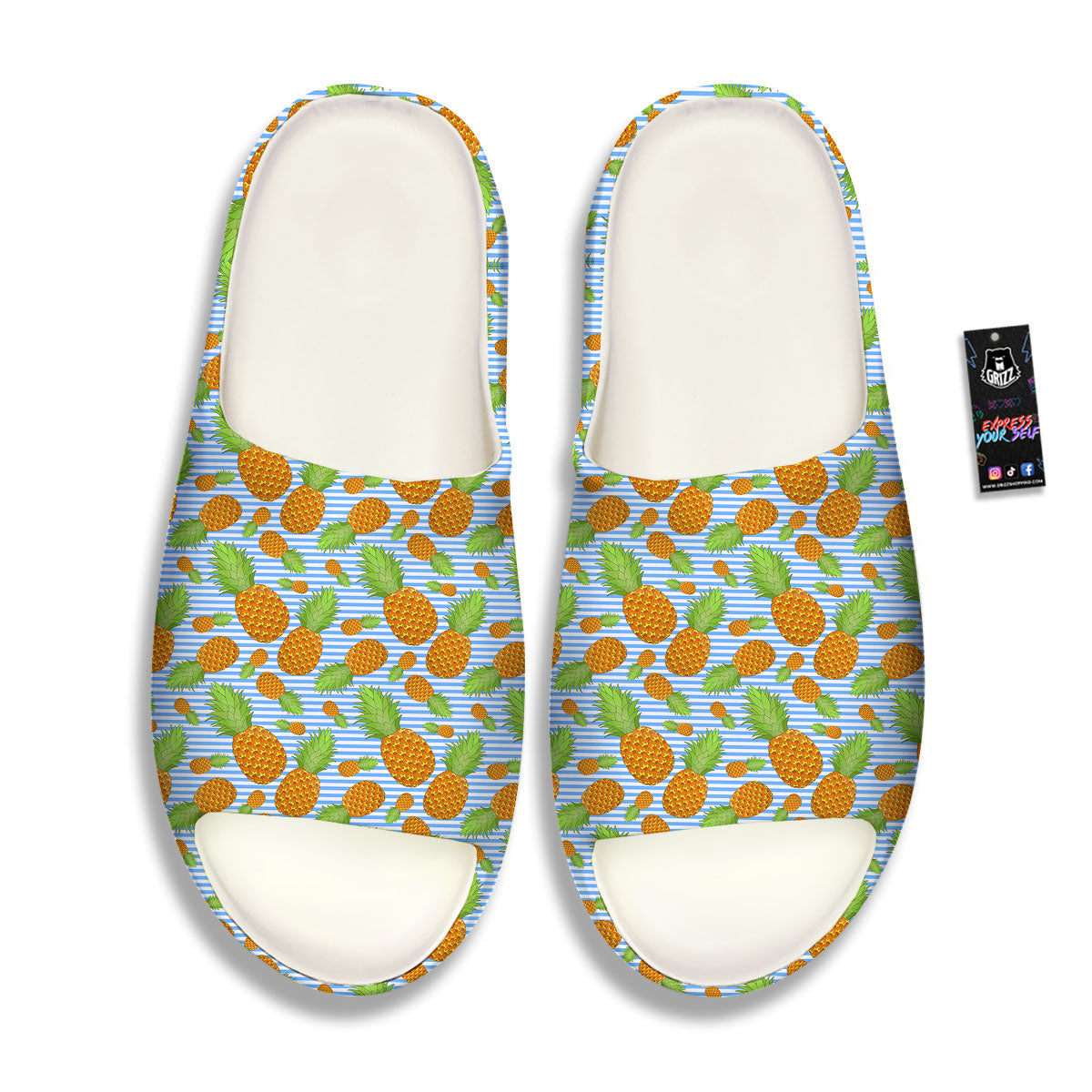 Pineapple Blue Striped Print Pattern Sandals-grizzshop
