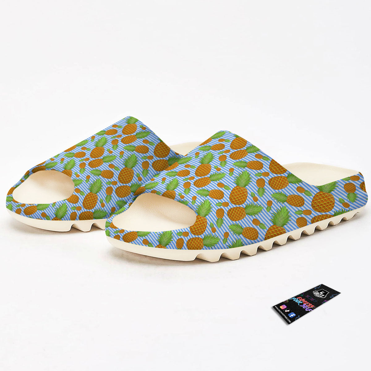 Pineapple Blue Striped Print Pattern Sandals-grizzshop