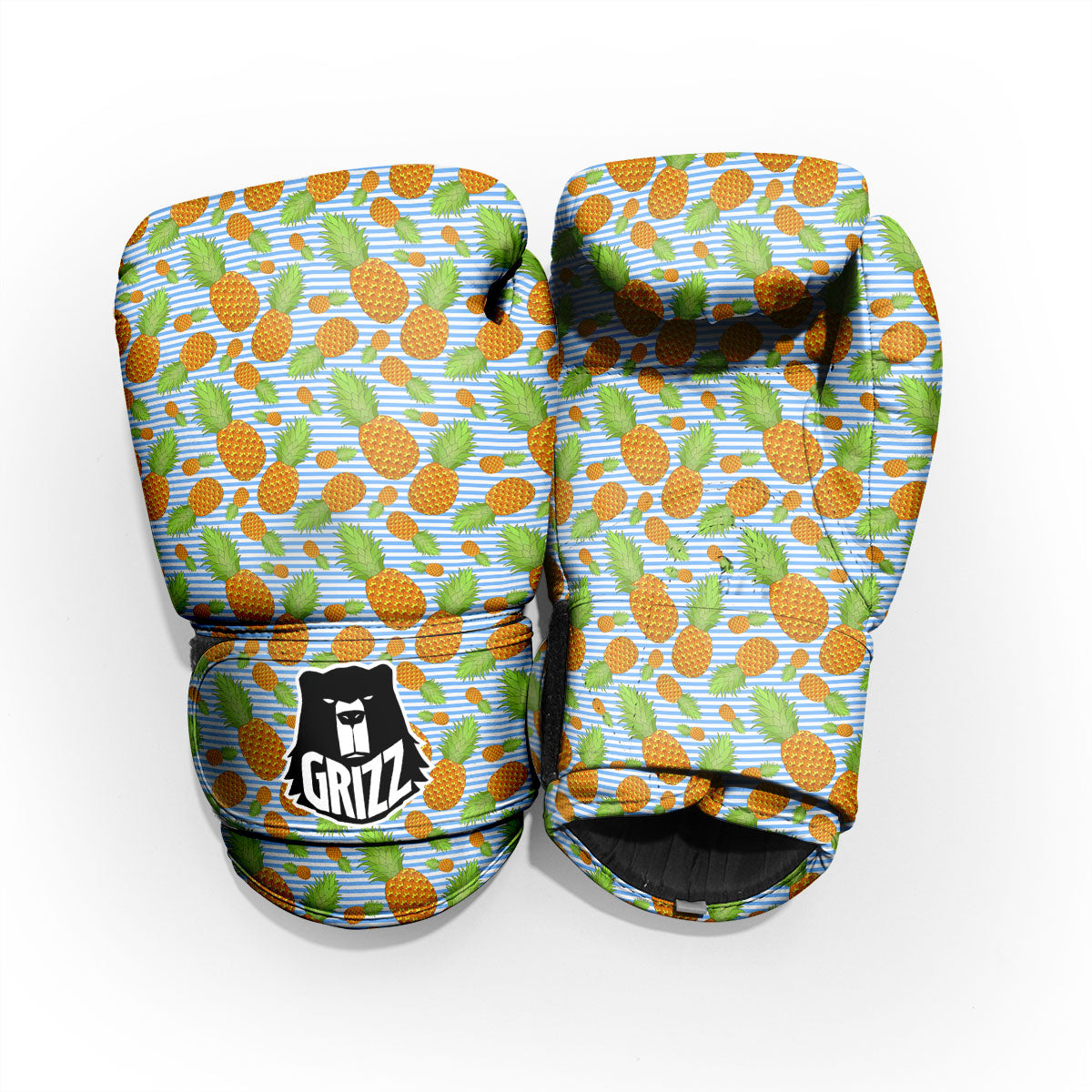 Pineapple Blue Striped Print Pattern Pro Boxing Glove