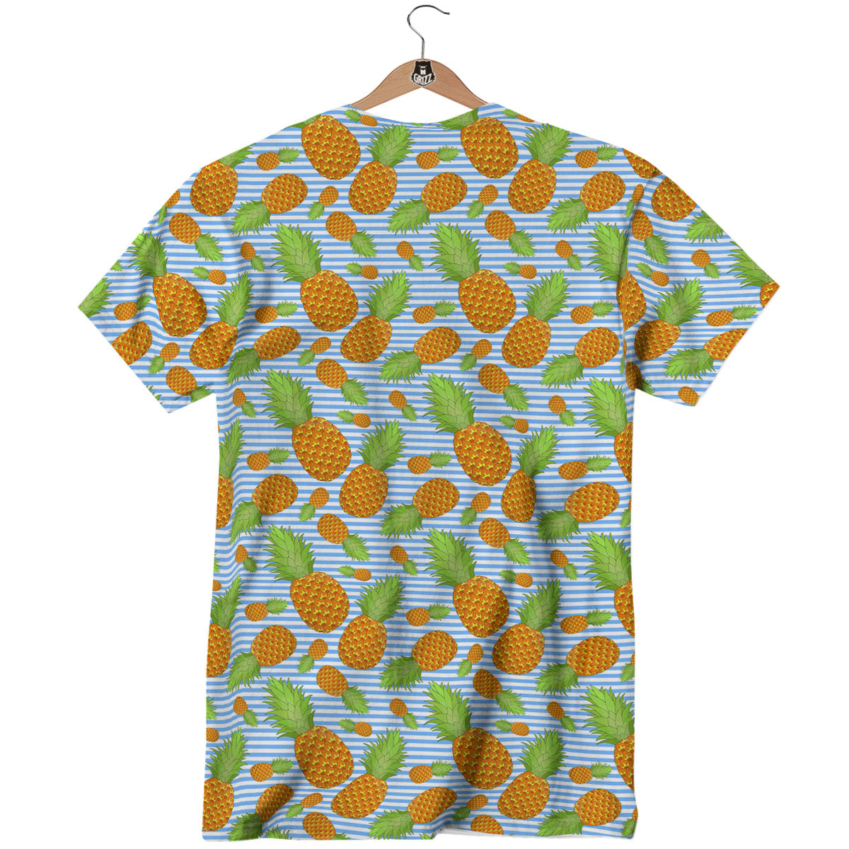Pineapple Blue Striped Print Pattern T-Shirt-grizzshop