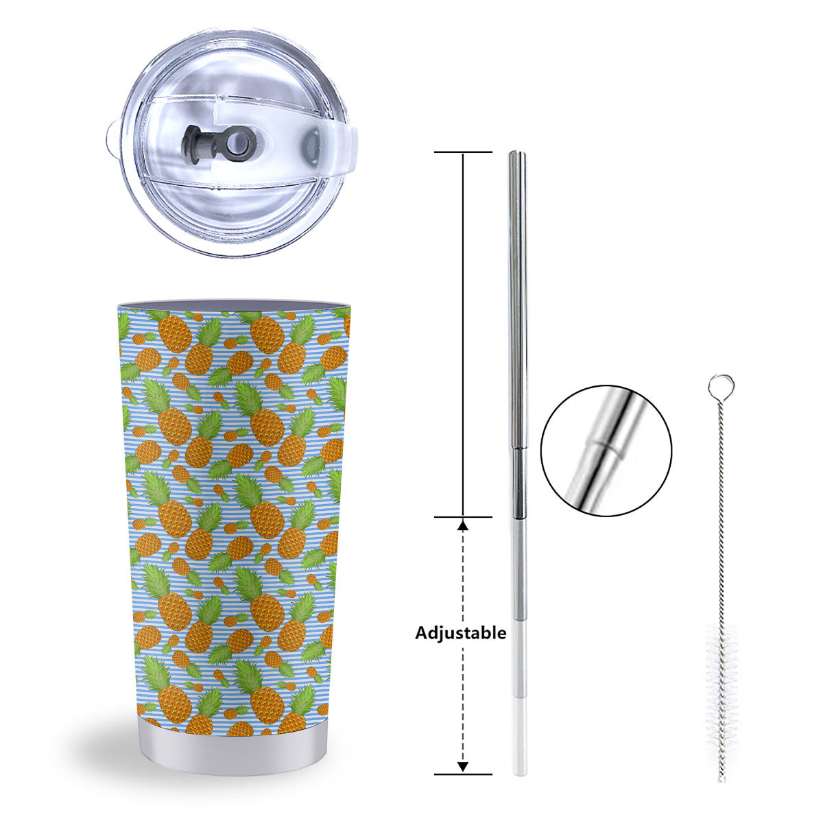 Pineapple Blue Striped Print Pattern Tumbler-grizzshop