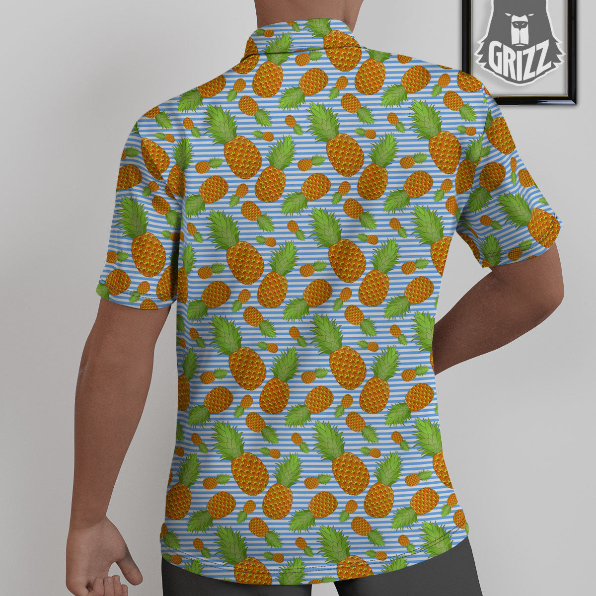 Pineapple Blue Striped Print Pattern Untucked Shirts-grizzshop