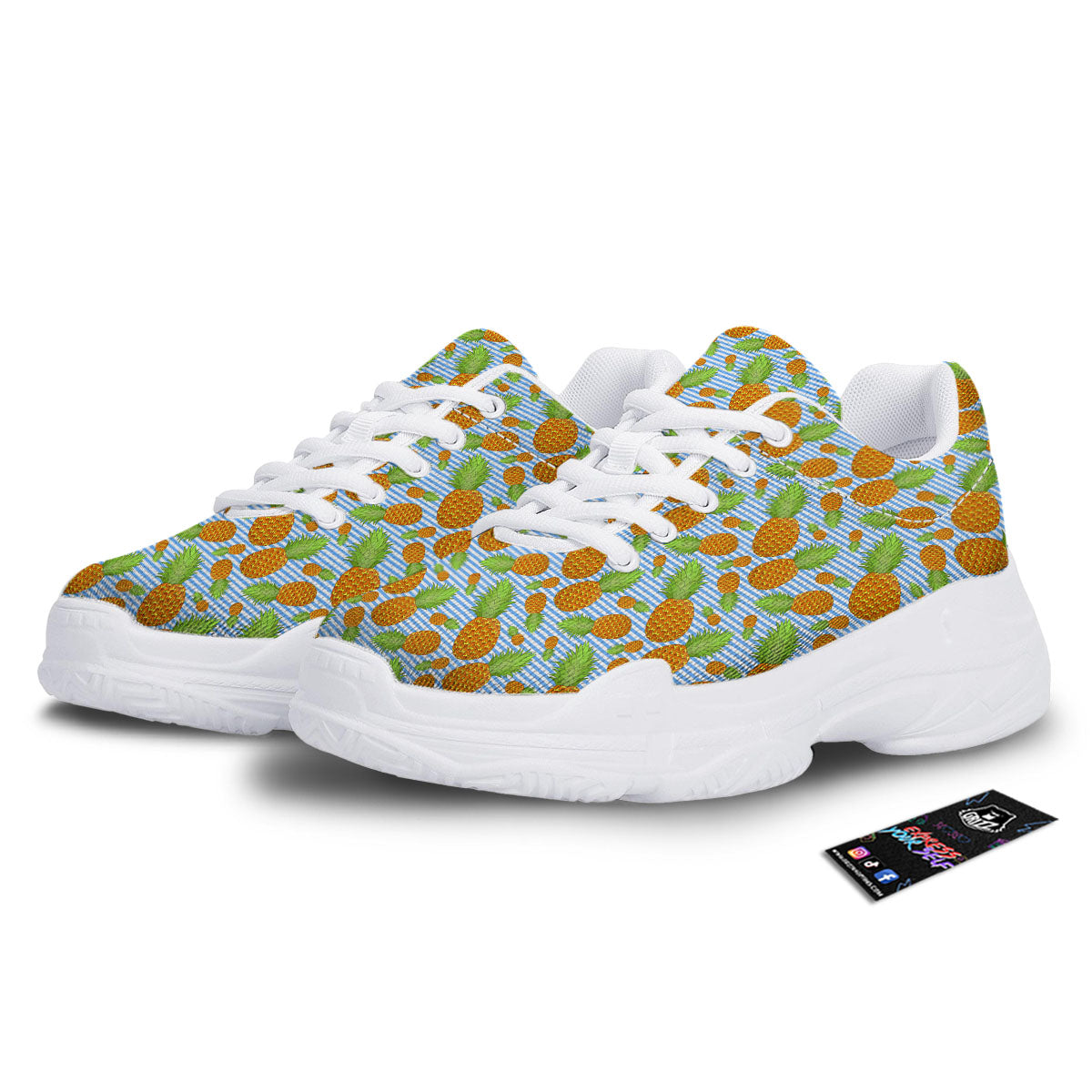 Pineapple Blue Striped Print Pattern White Chunky Shoes-grizzshop