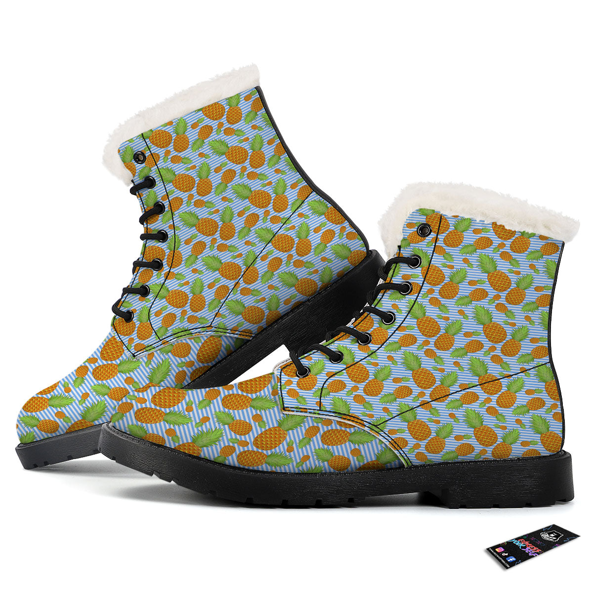 Pineapple Blue Striped Print Pattern Winter Boots-grizzshop
