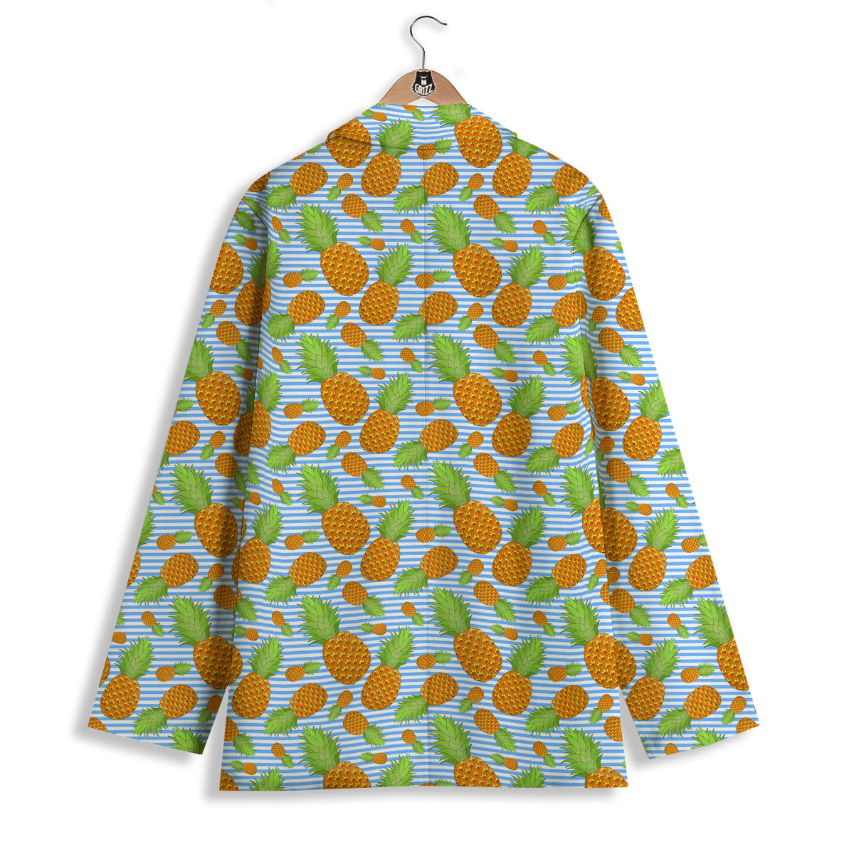 Pineapple Blue Striped Print Pattern Women's Blazer-grizzshop
