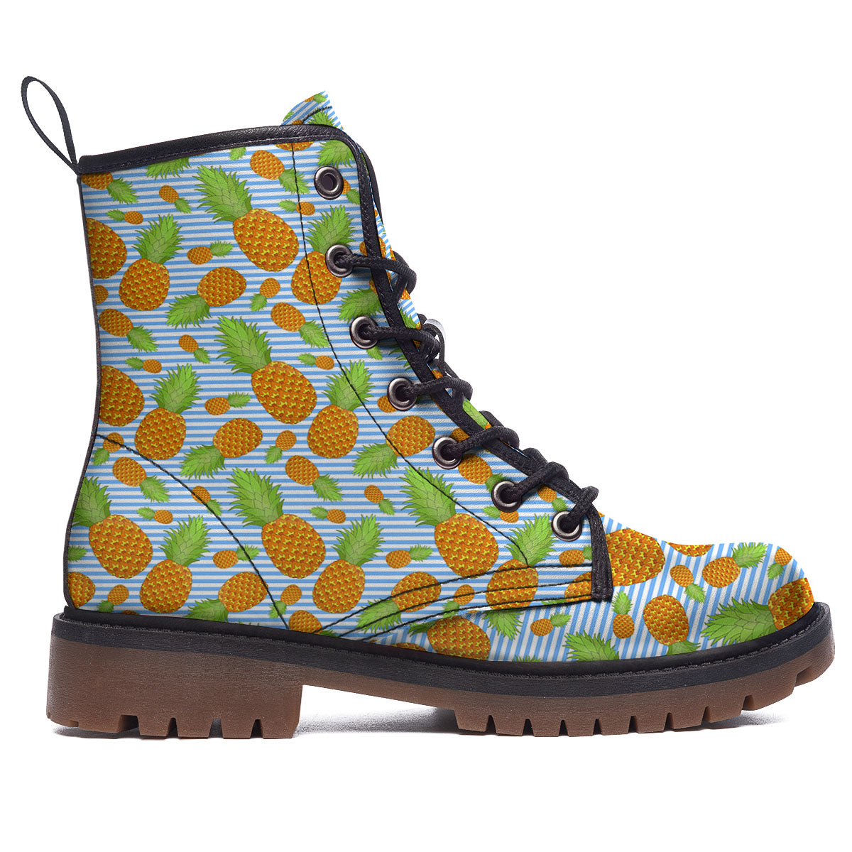 Pineapple Blue Striped Print Pattern Work Boots-grizzshop