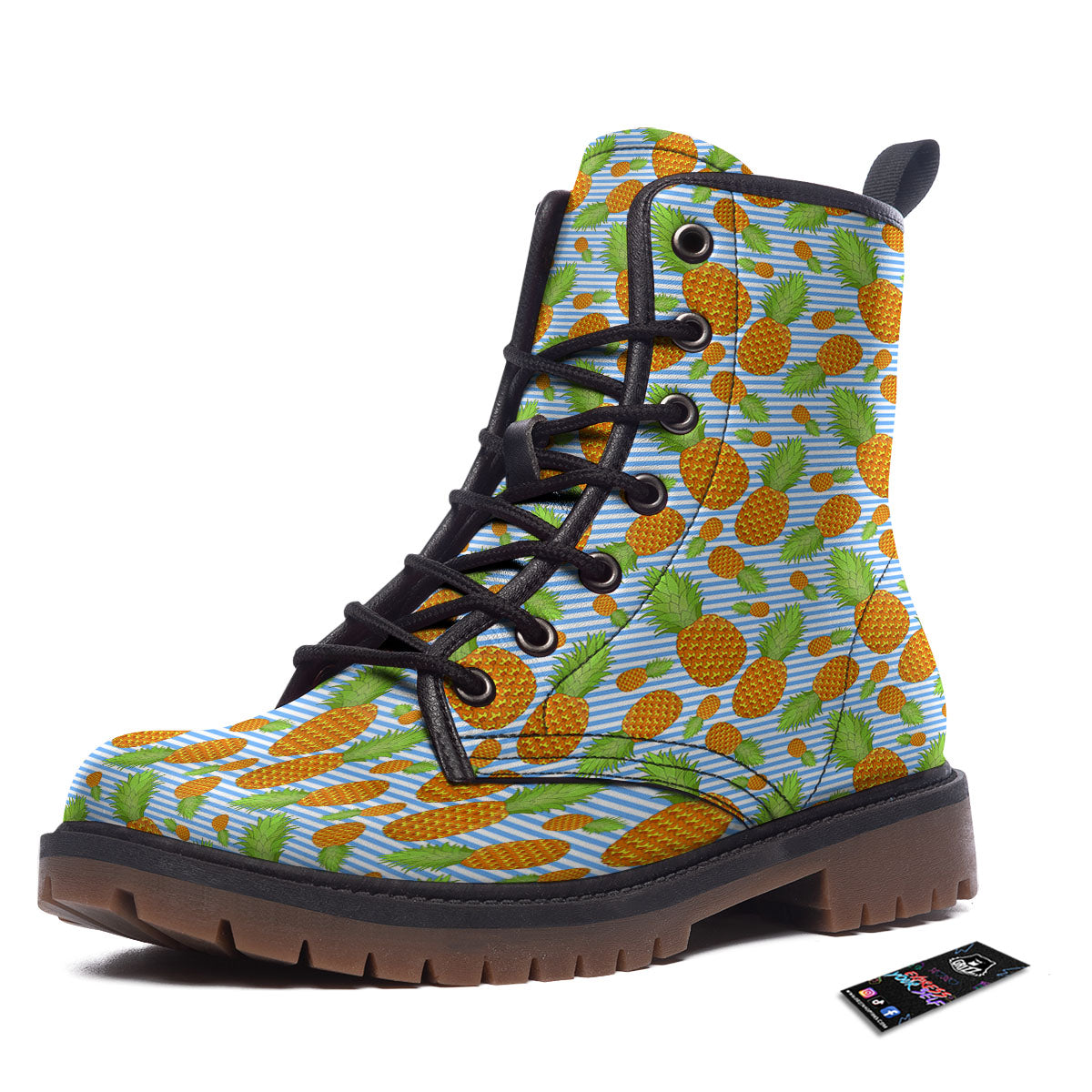 Pineapple Blue Striped Print Pattern Work Boots-grizzshop