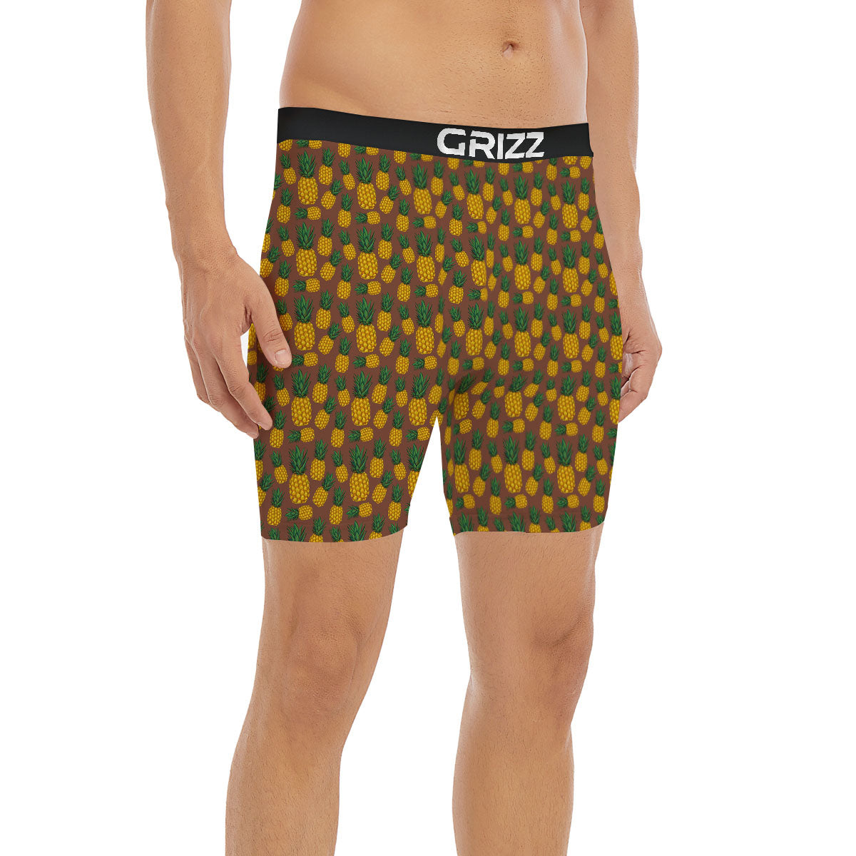 Pineapple Brown Print Pattern Boxer Briefs-grizzshop