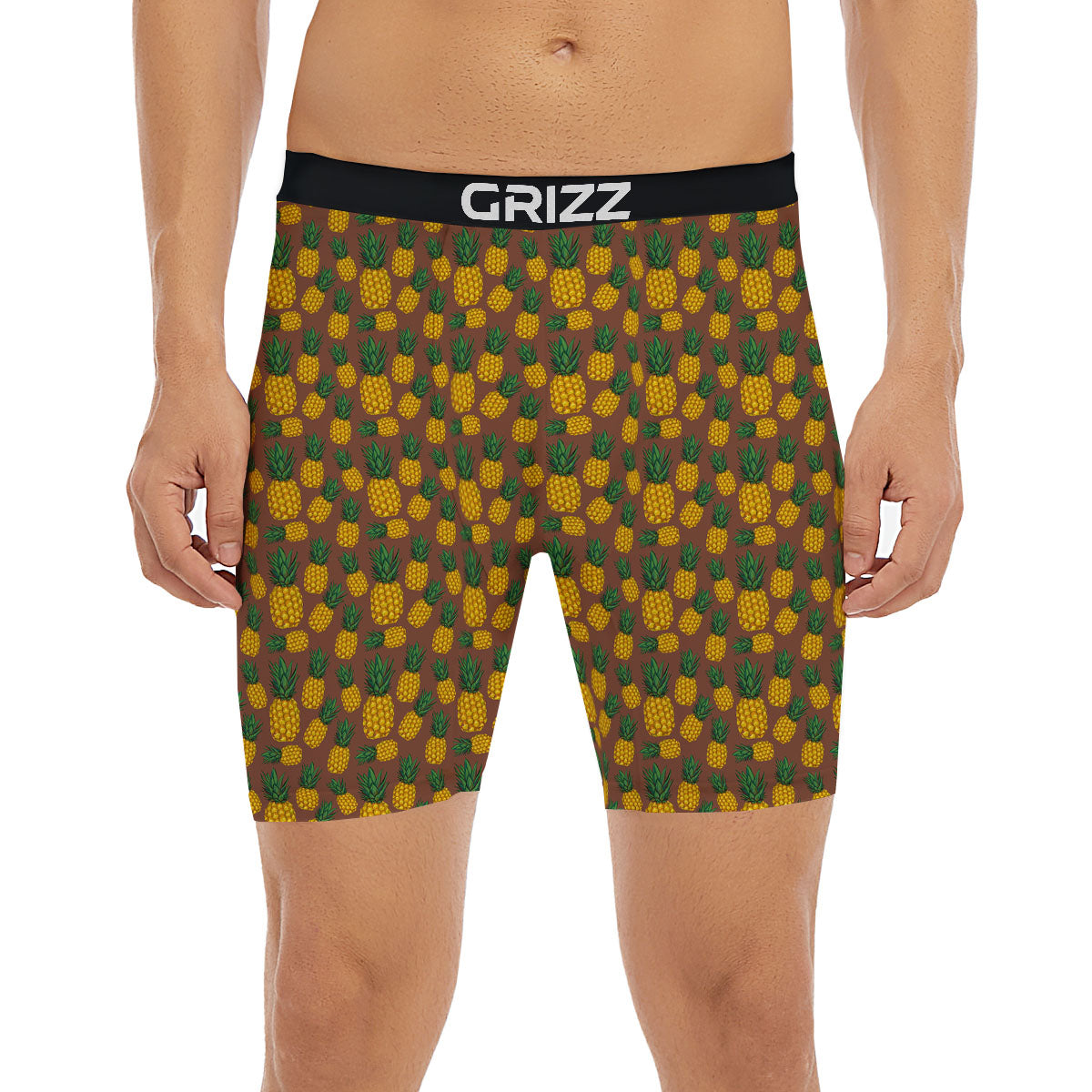 Pineapple Brown Print Pattern Boxer Briefs-grizzshop