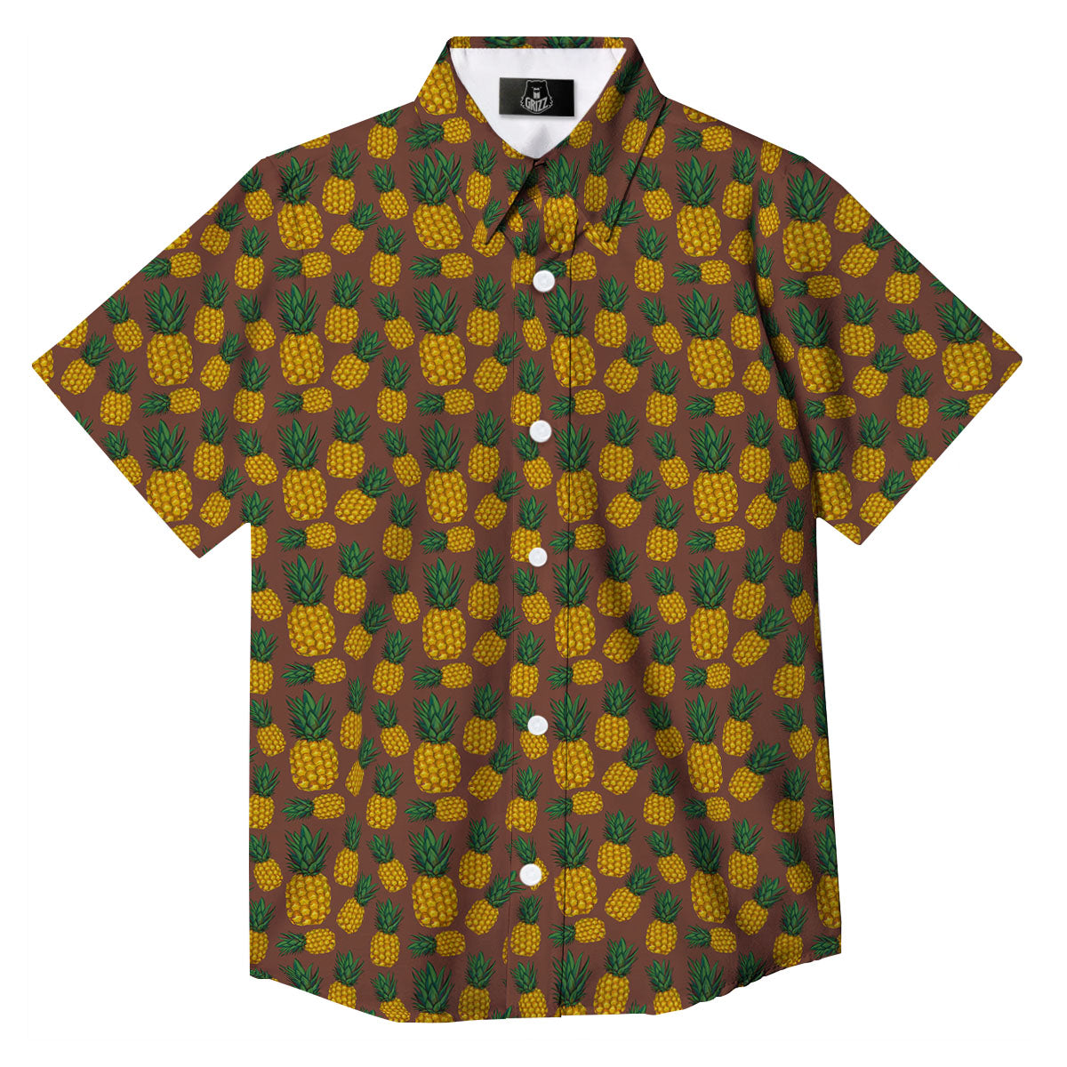 Pineapple Brown Print Pattern Button Up Shirt-grizzshop