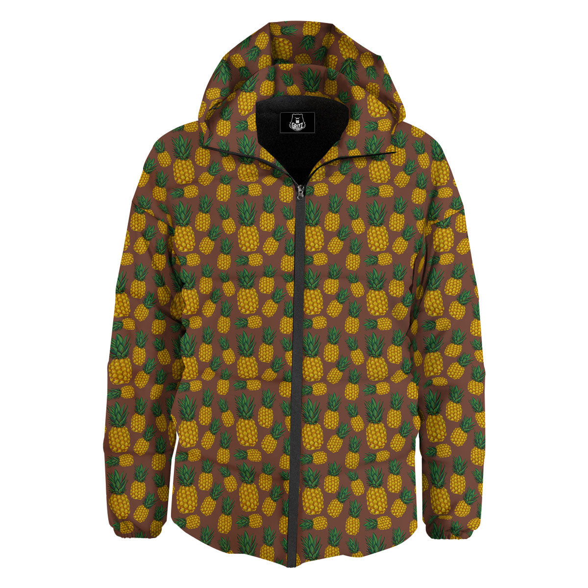 Pineapple Brown Print Pattern Down Jacket-grizzshop