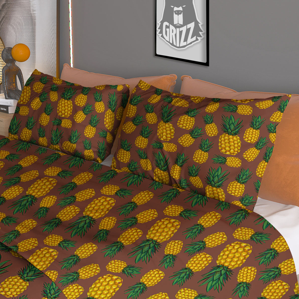 Pineapple Brown Print Pattern Duvet Cover Bedding Set-grizzshop