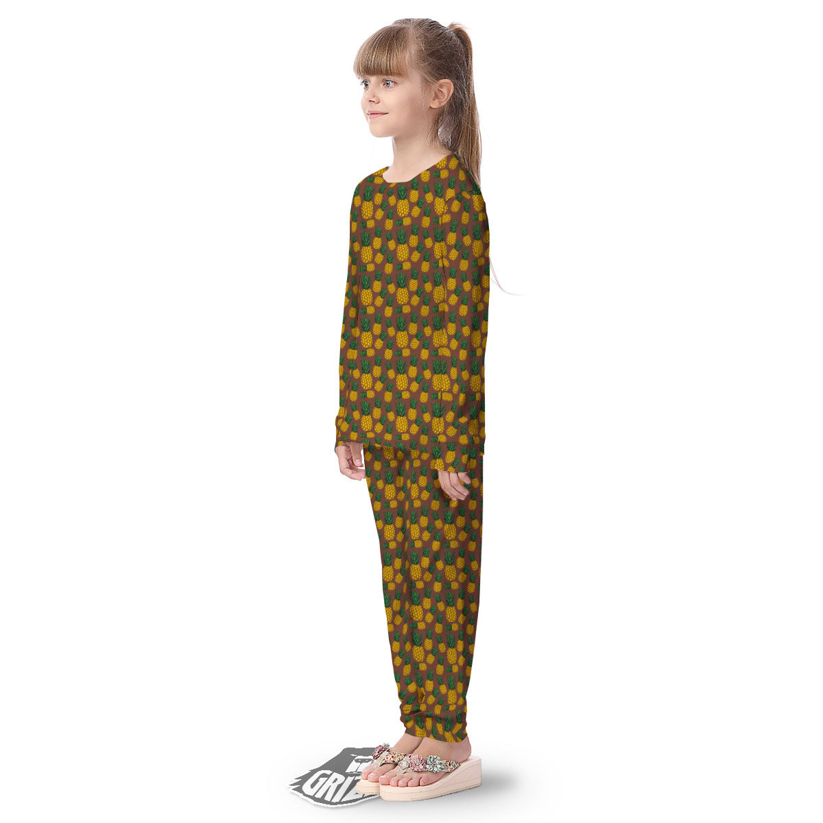Pineapple Brown Print Pattern Kid's Pajamas-grizzshop