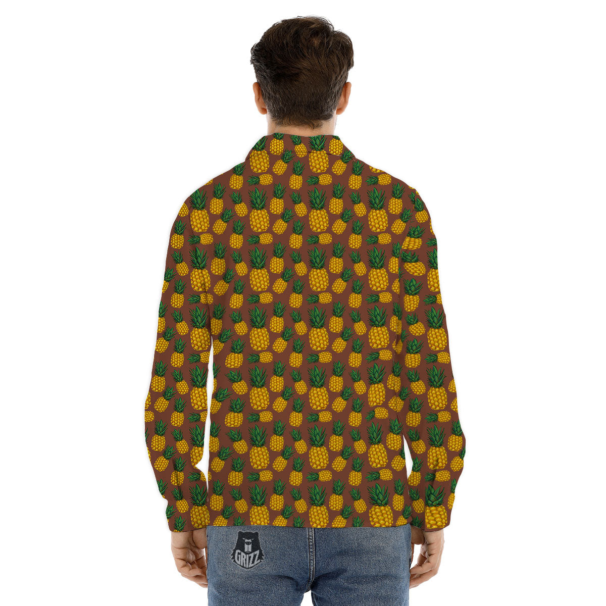 Pineapple Brown Print Pattern Men's Dress Shirts-grizzshop