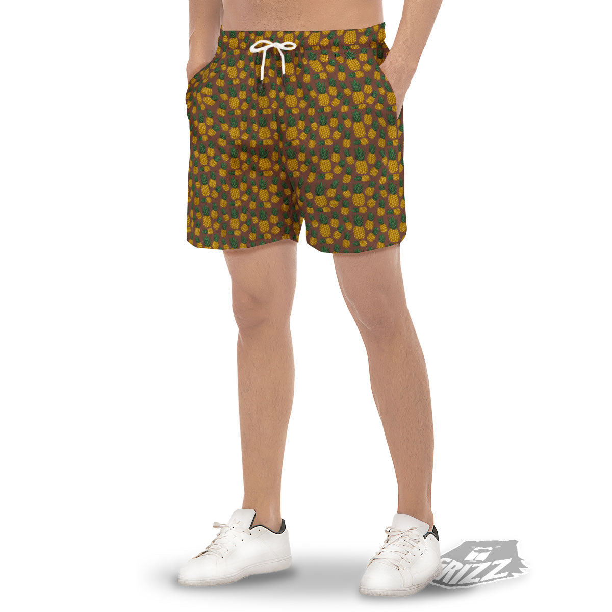 Pineapple Brown Print Pattern Men's Gym Shorts-grizzshop