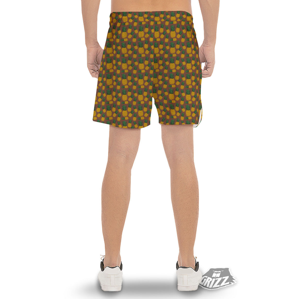 Pineapple Brown Print Pattern Men's Gym Shorts-grizzshop