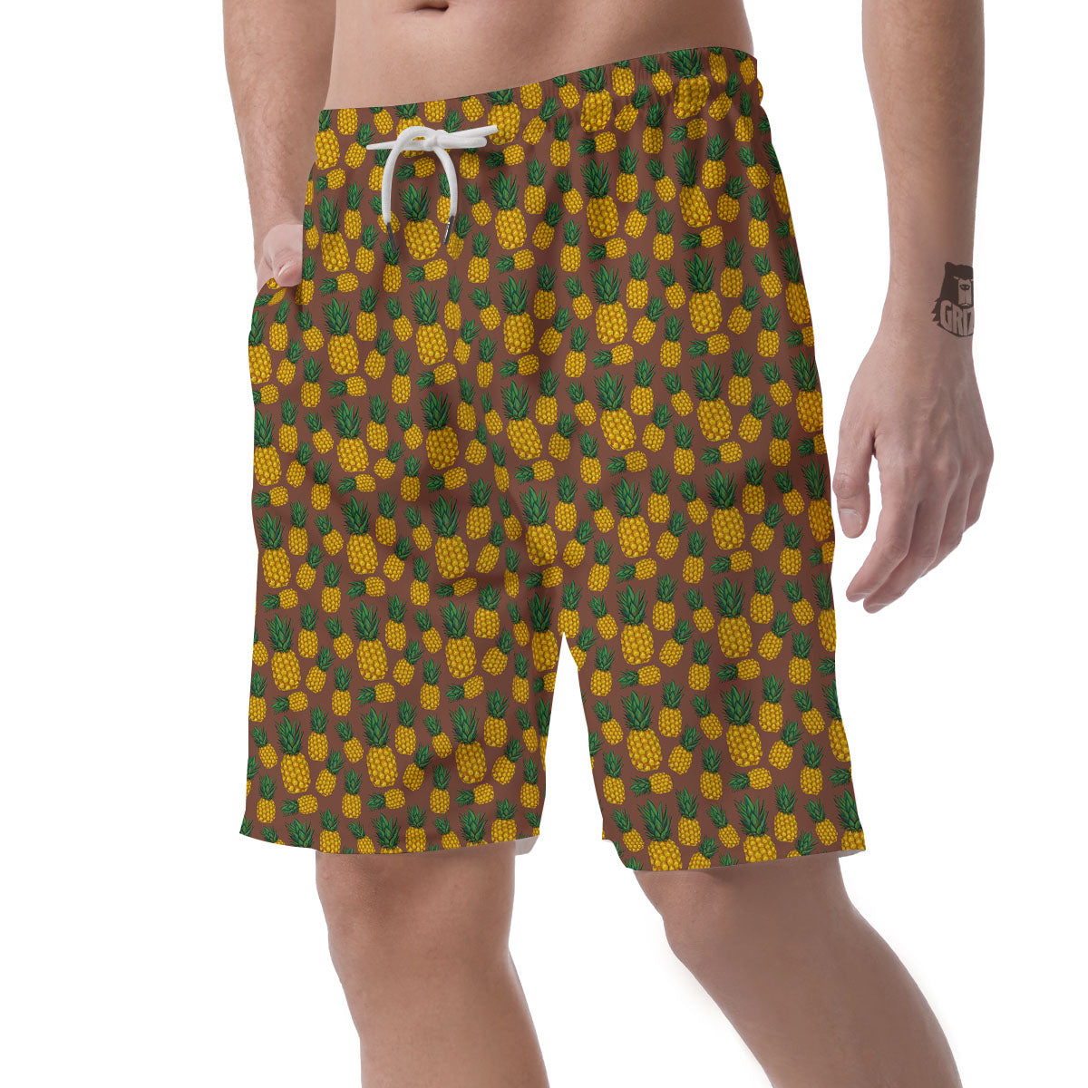 Pineapple Brown Print Pattern Men's Shorts-grizzshop