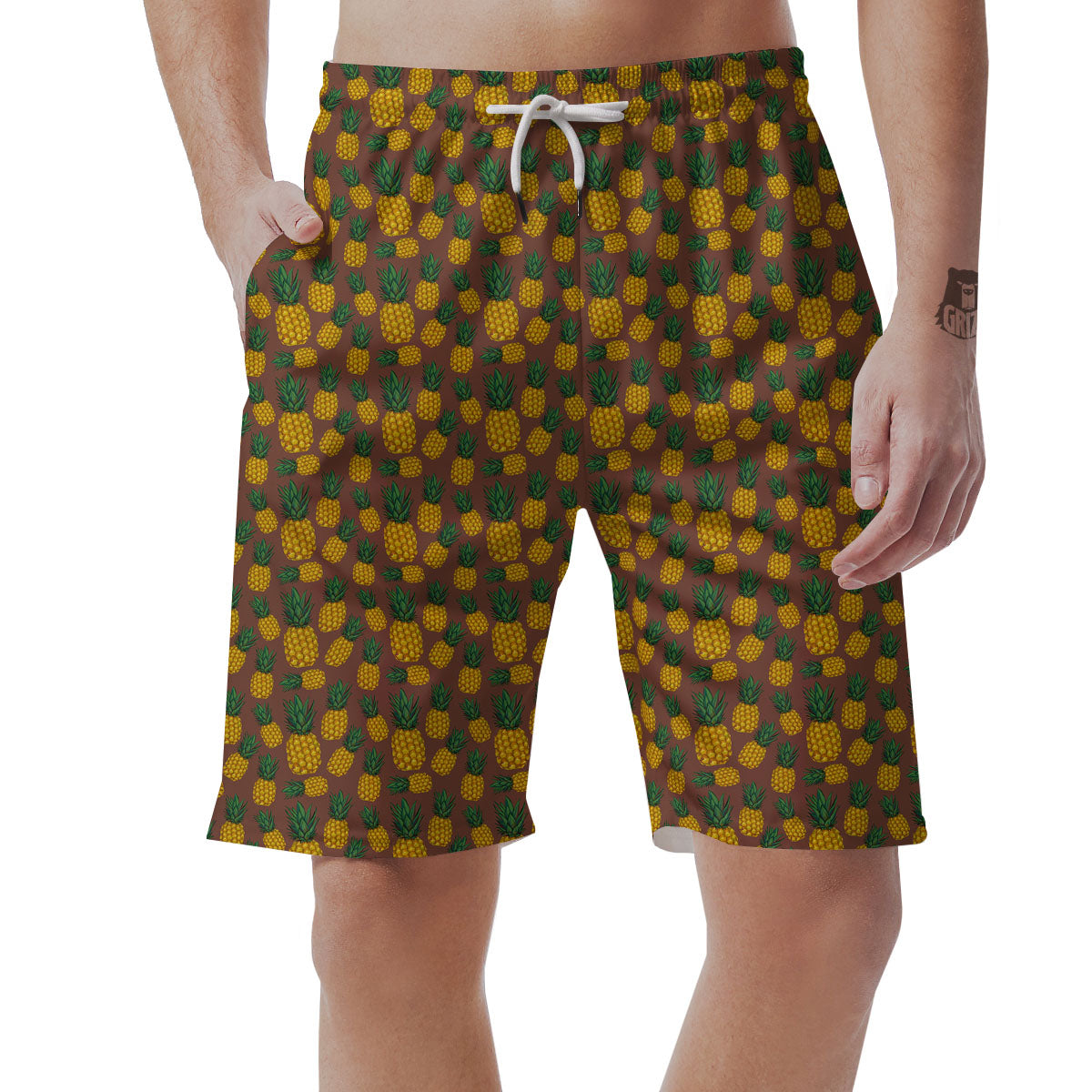 Pineapple Brown Print Pattern Men's Shorts-grizzshop