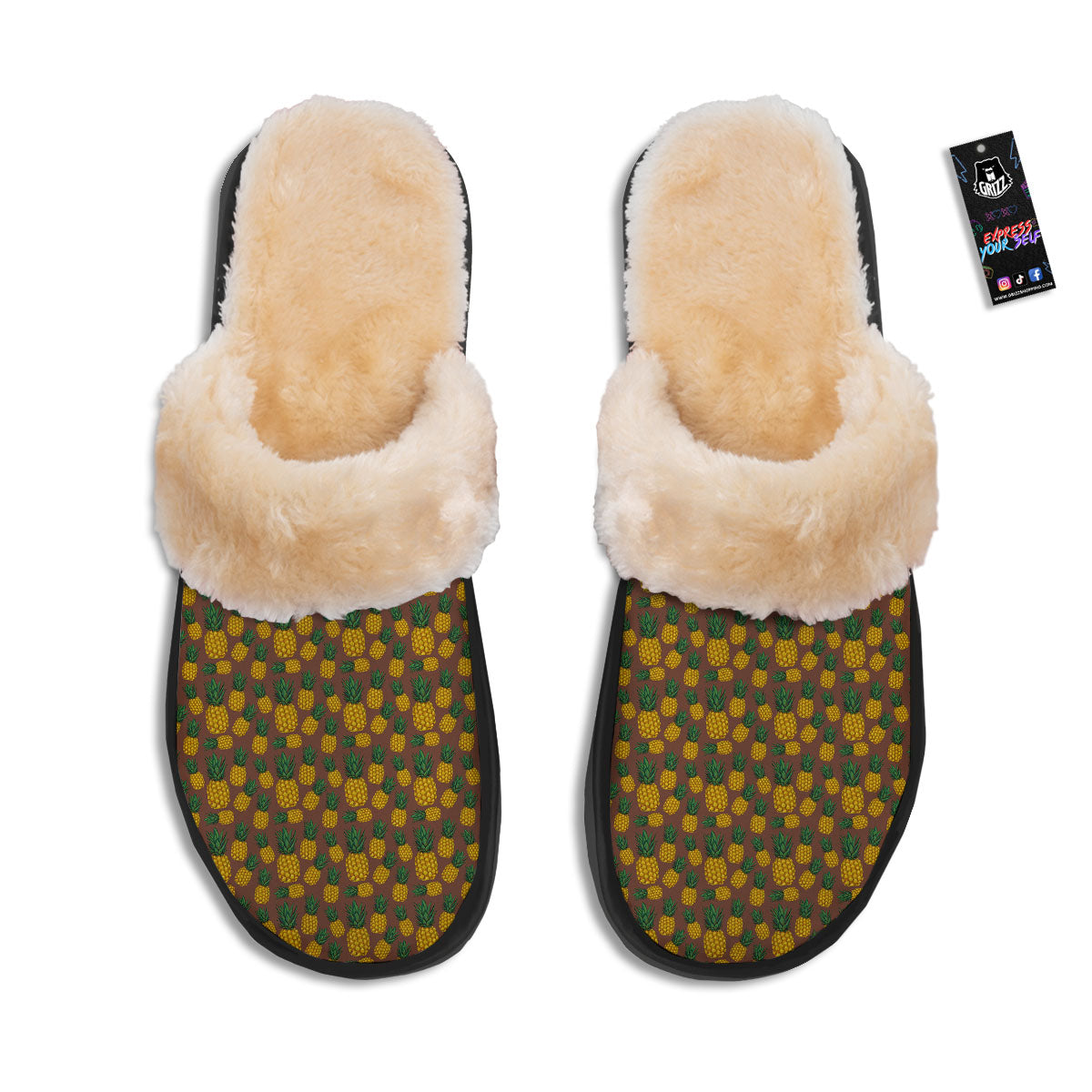 Pineapple Brown Print Pattern Slippers-grizzshop