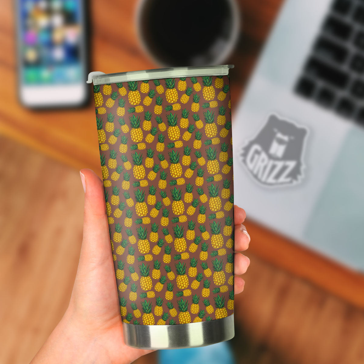 Pineapple Brown Print Pattern Tumbler-grizzshop