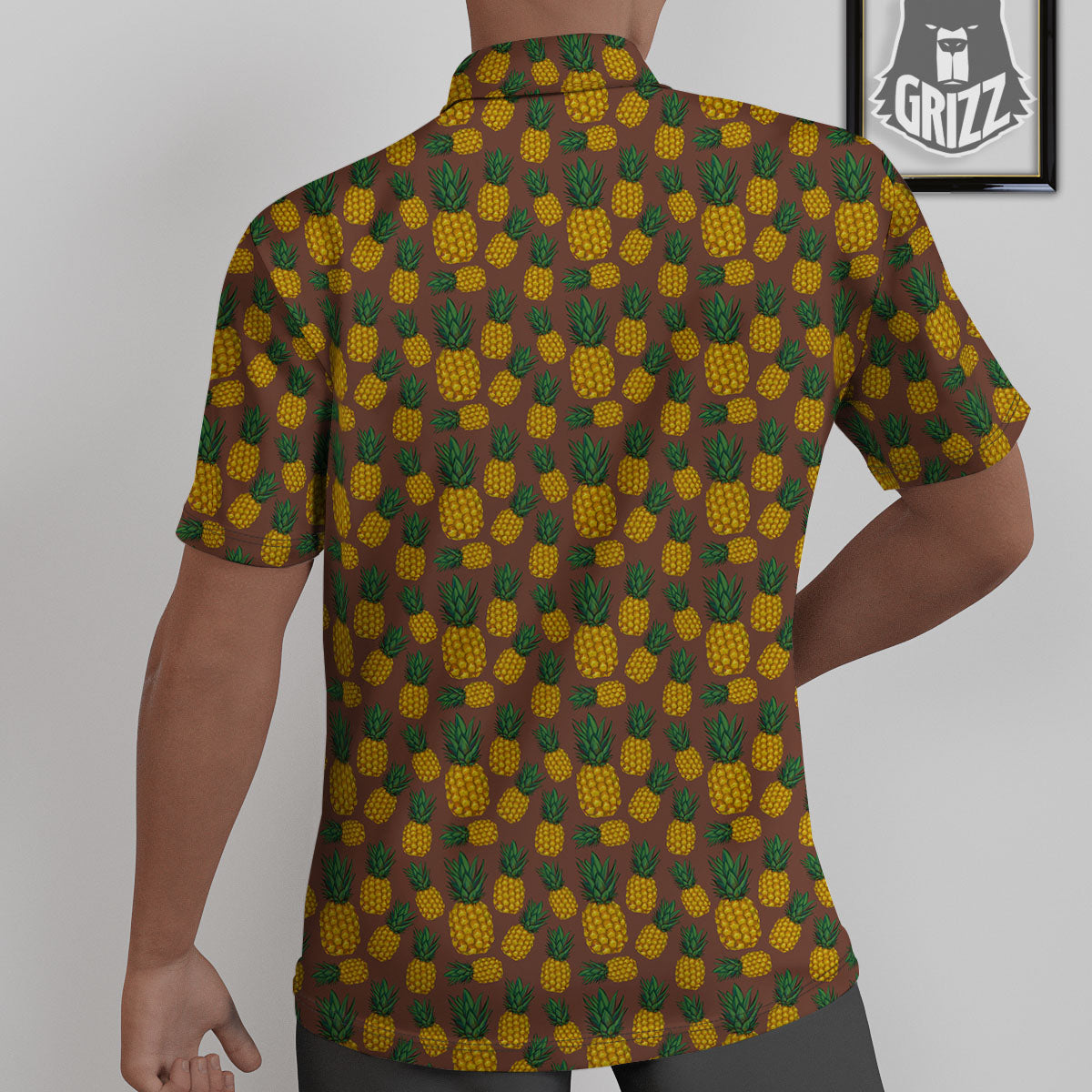 Pineapple Brown Print Pattern Untucked Shirts-grizzshop