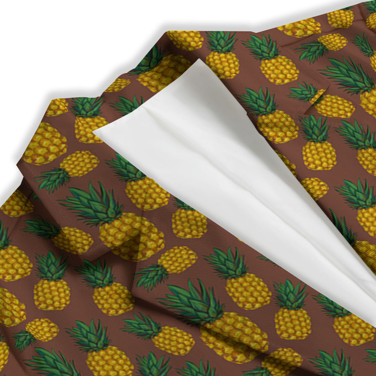 Pineapple Brown Print Pattern Women's Blazer-grizzshop