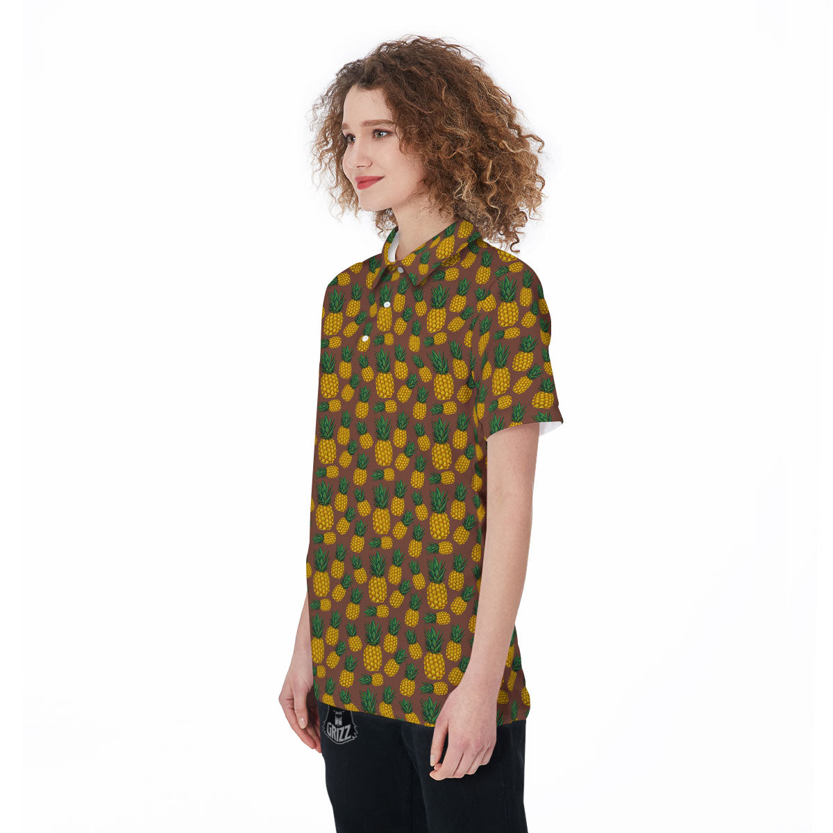 Pineapple Brown Print Pattern Women's Golf Shirts-grizzshop